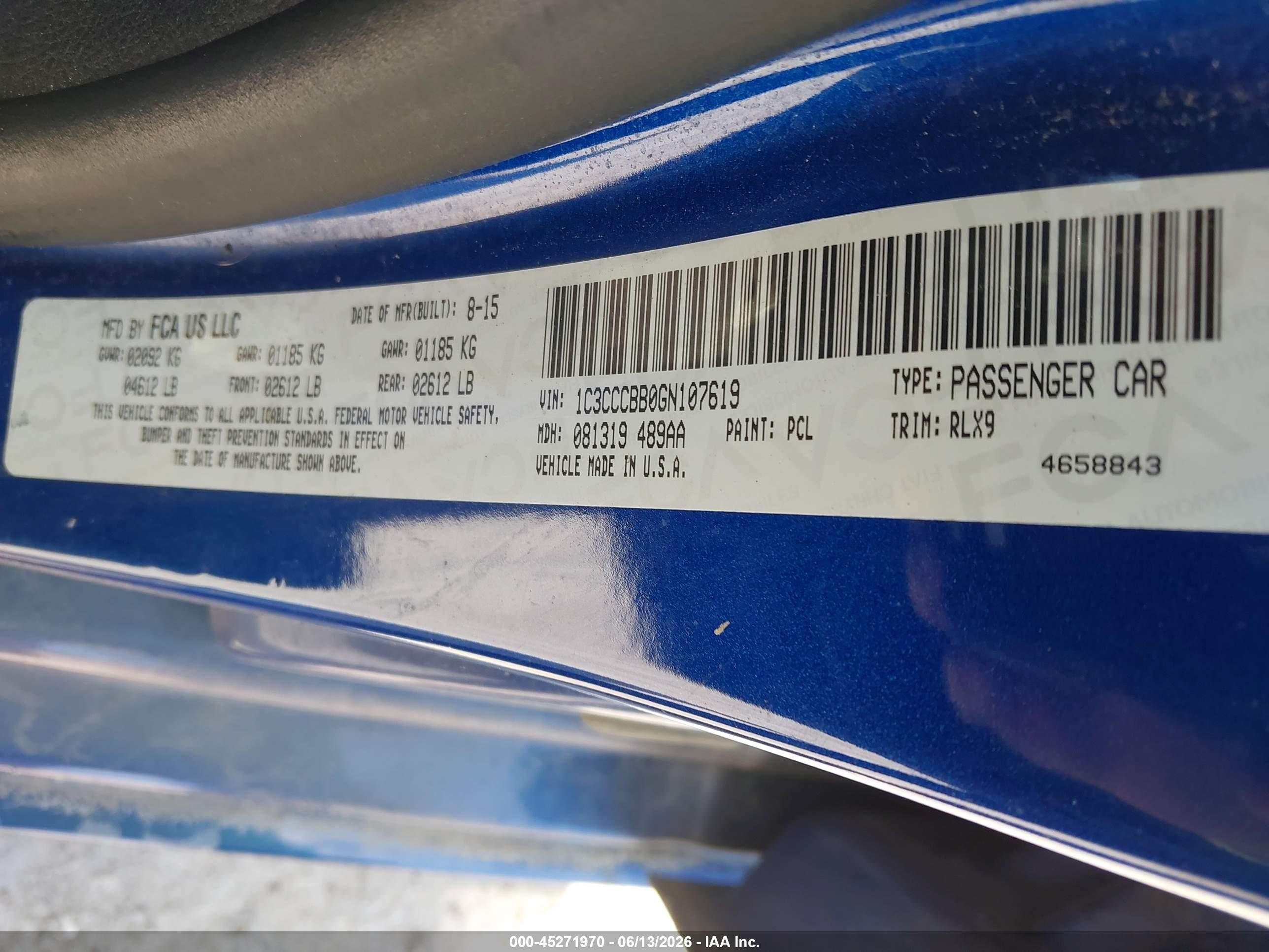 2016 Chrysler 200 S Blue vin: 1C3CCCBB0GN107619