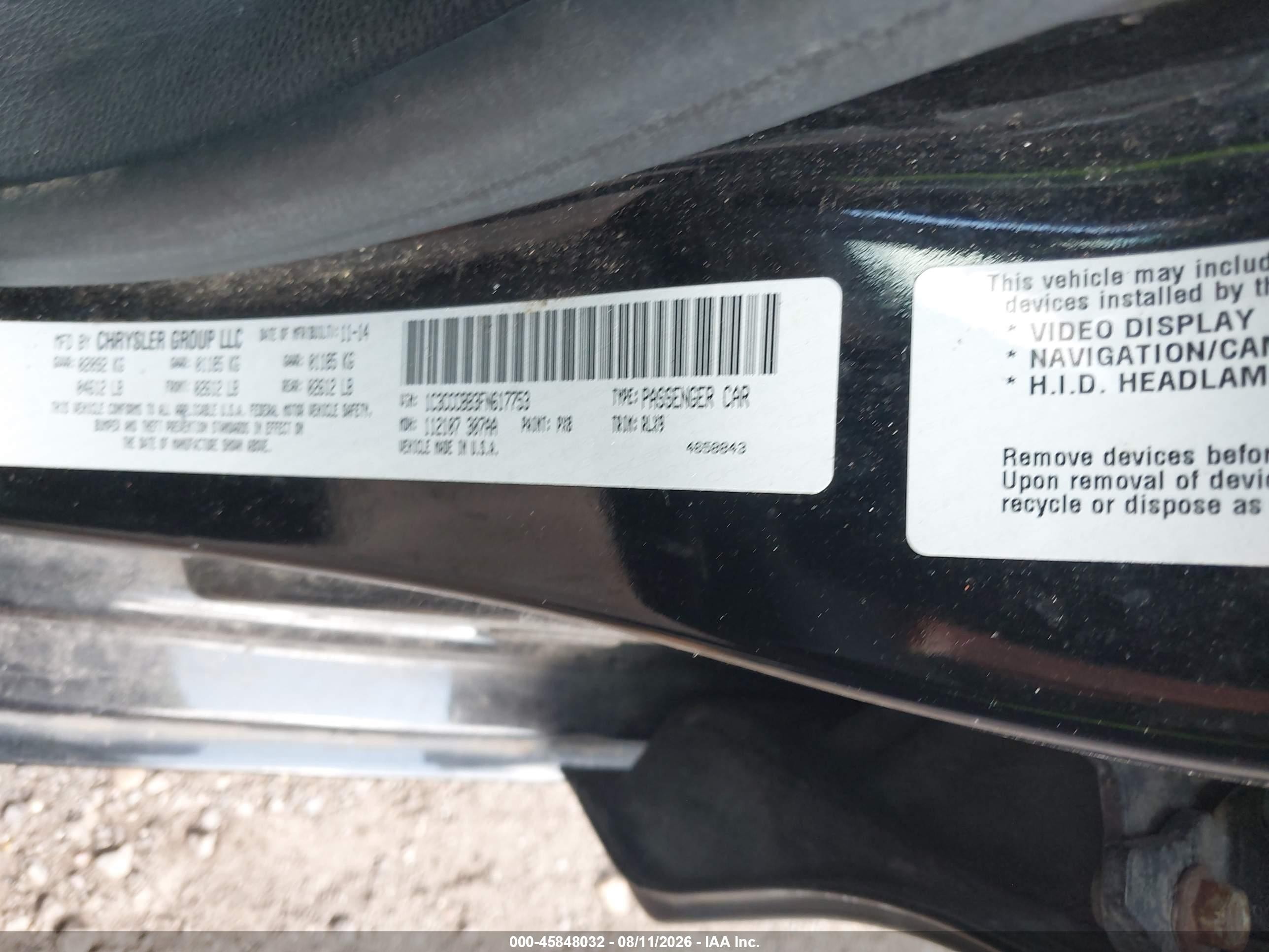 2015 Chrysler 200 S Black vin: 1C3CCCBB3FN617753