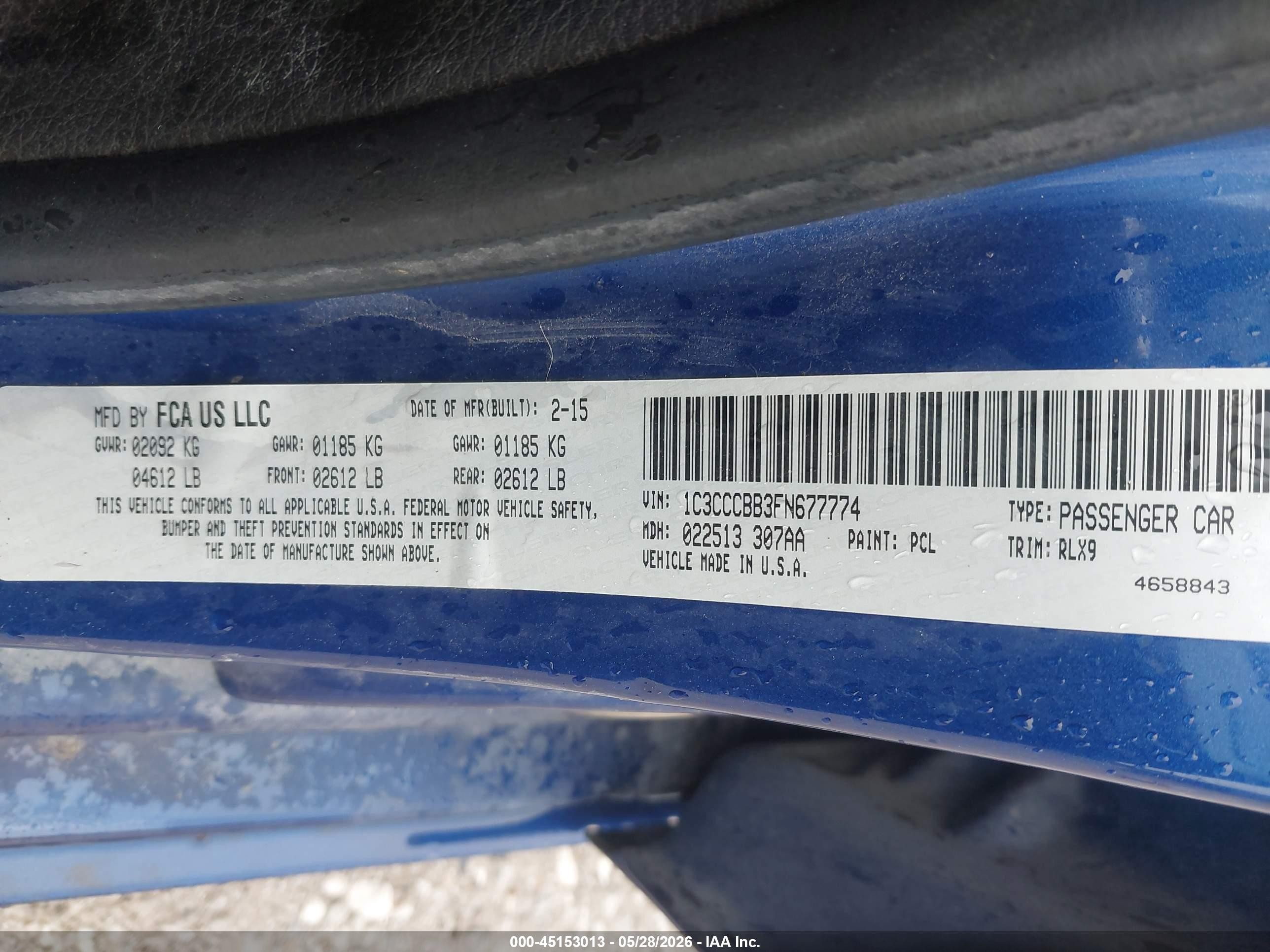 2015 Chrysler 200 S Blue vin: 1C3CCCBB3FN677774