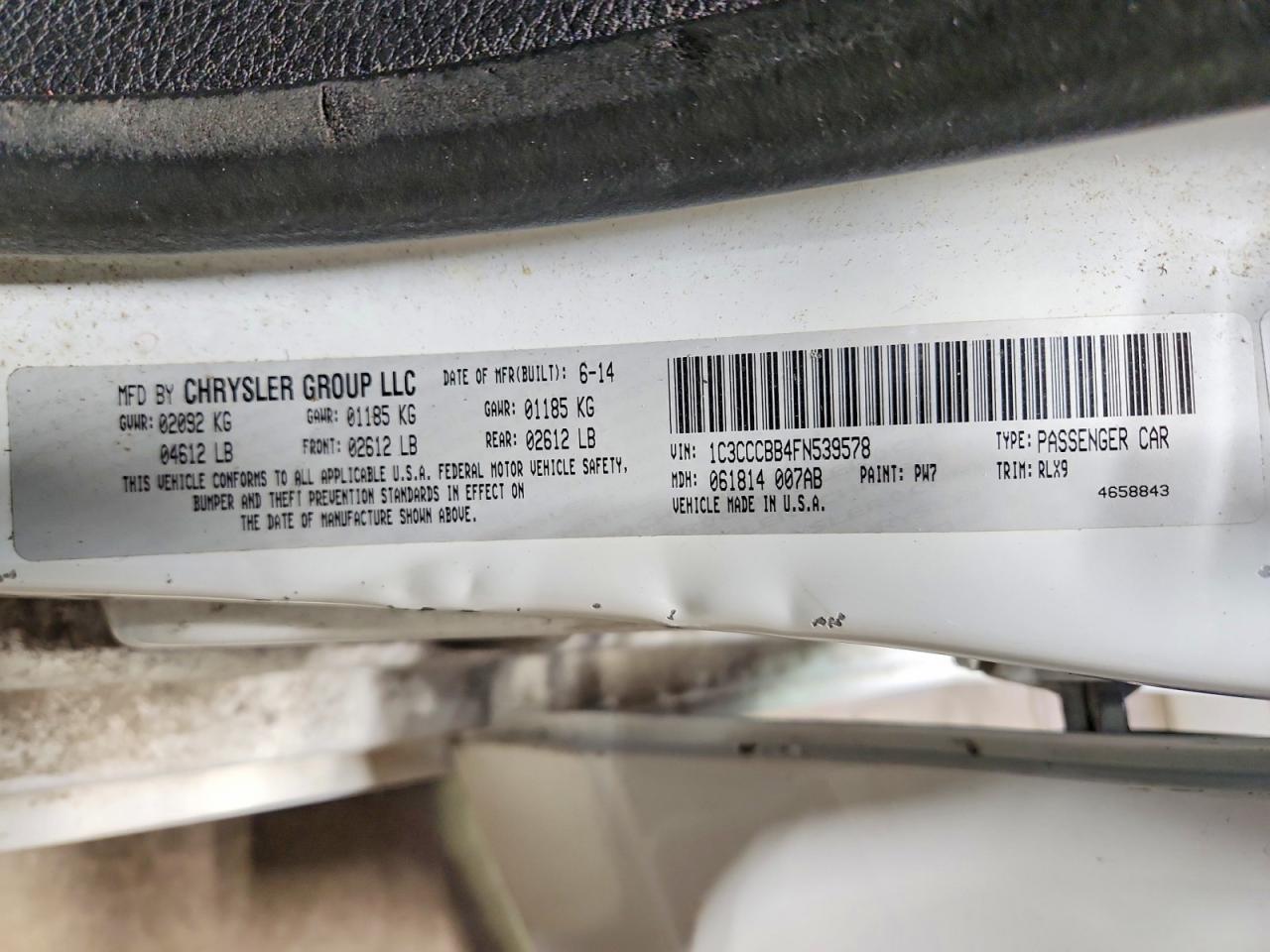 2015 Chrysler 200 S White vin: 1C3CCCBB4FN539578