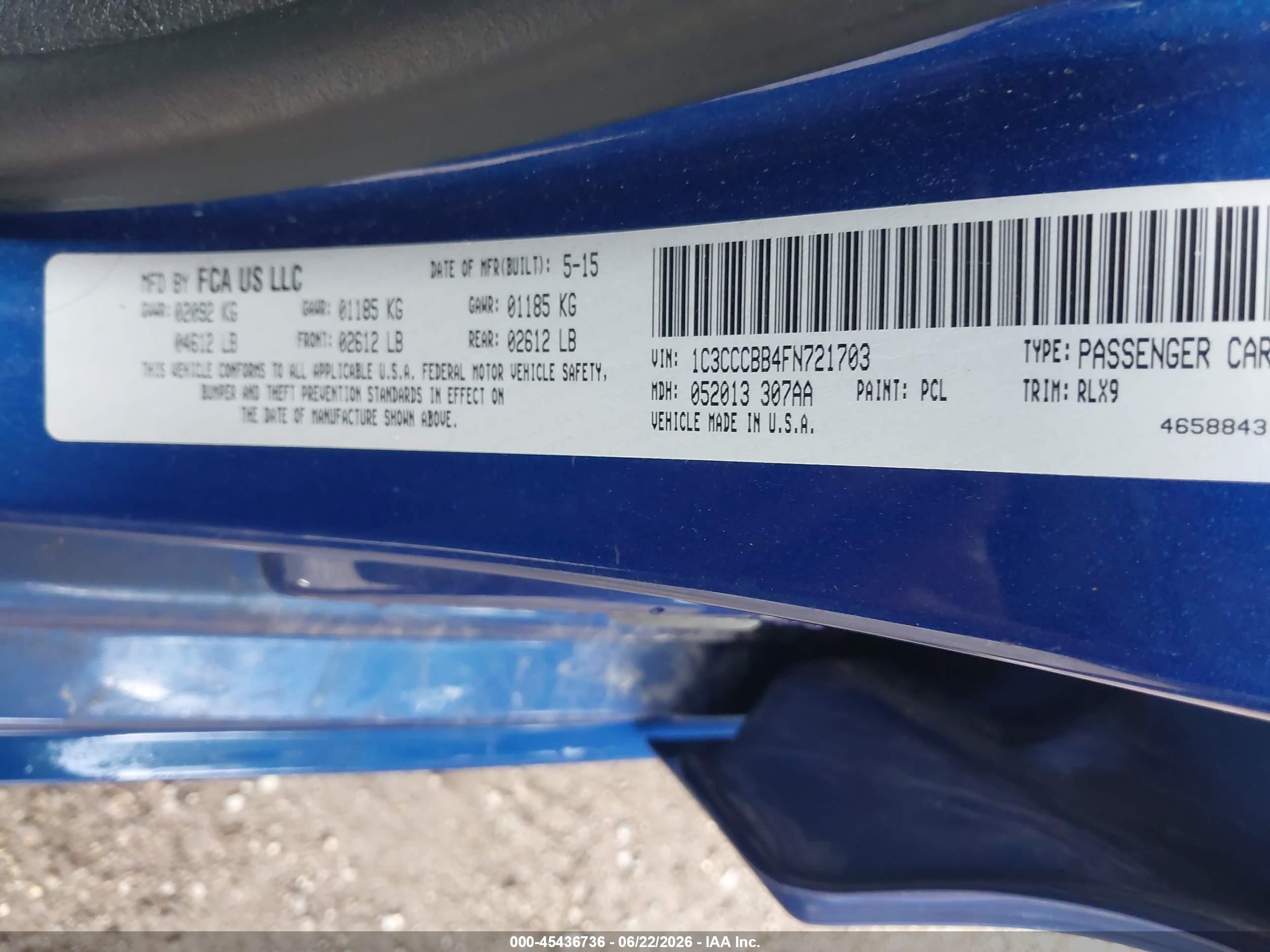 2015 Chrysler 200 S Blue vin: 1C3CCCBB4FN721703