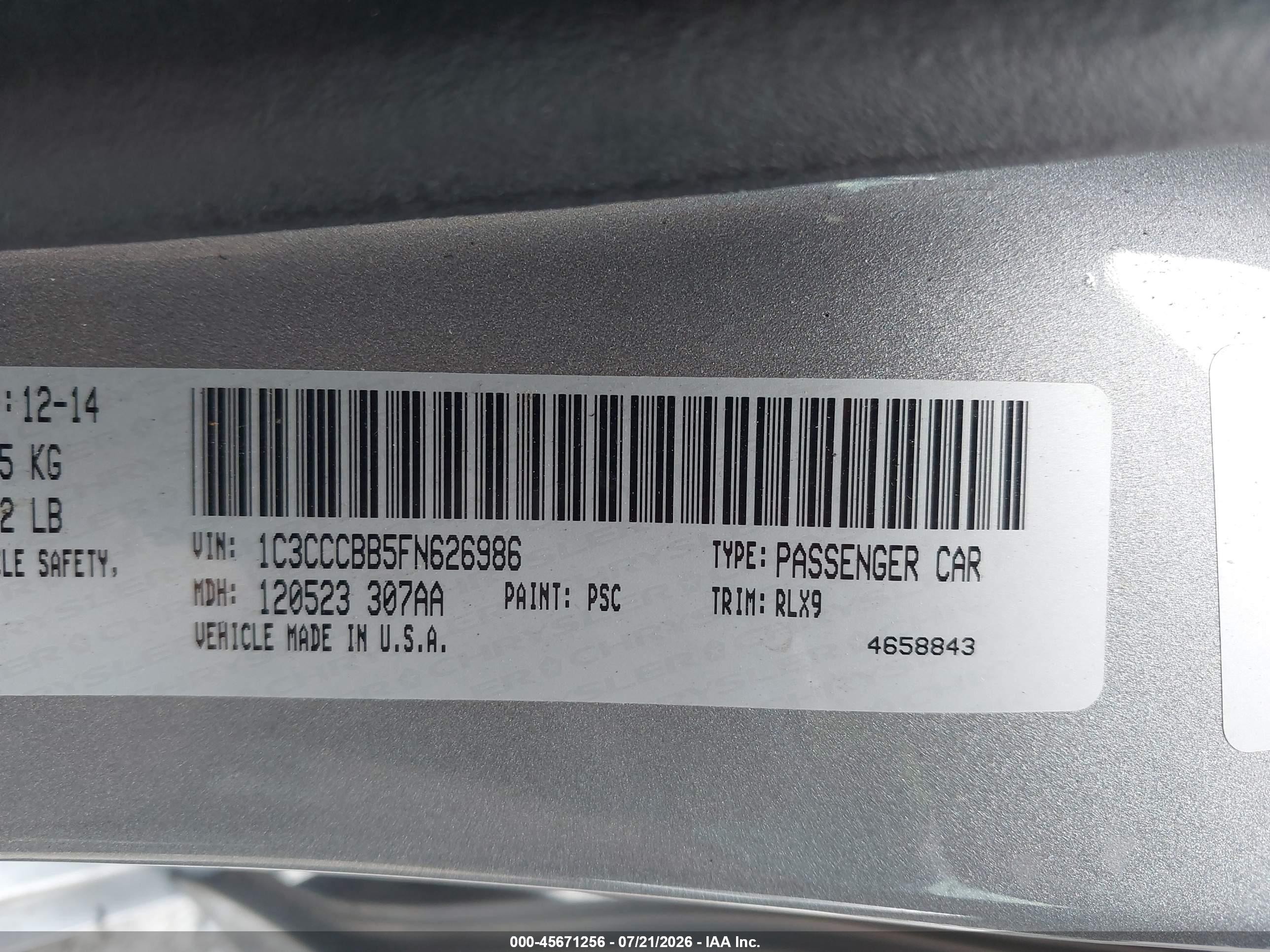 2015 Chrysler 200 S Silver vin: 1C3CCCBB5FN626986