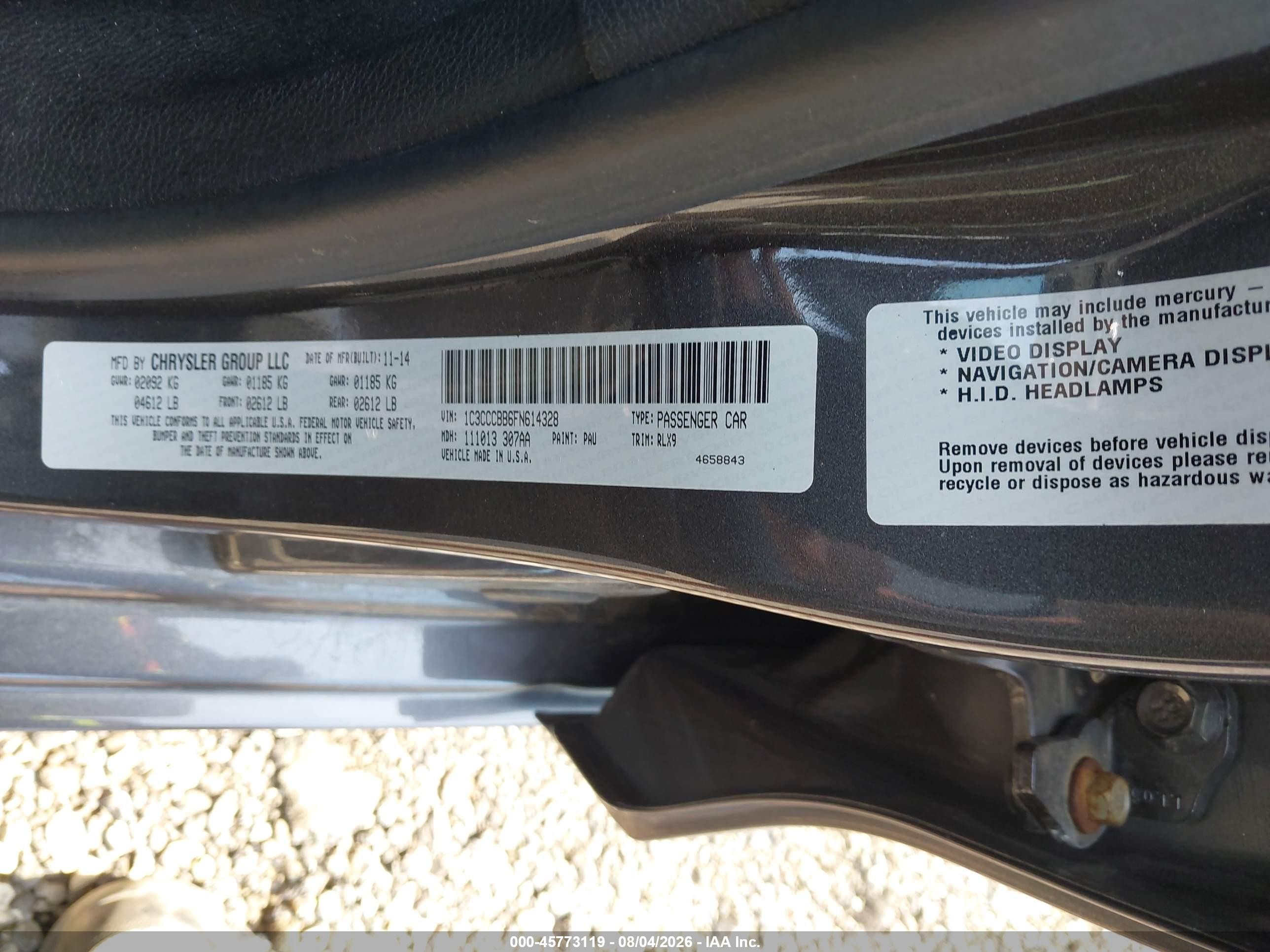 2015 Chrysler 200 S Gray vin: 1C3CCCBB6FN614328
