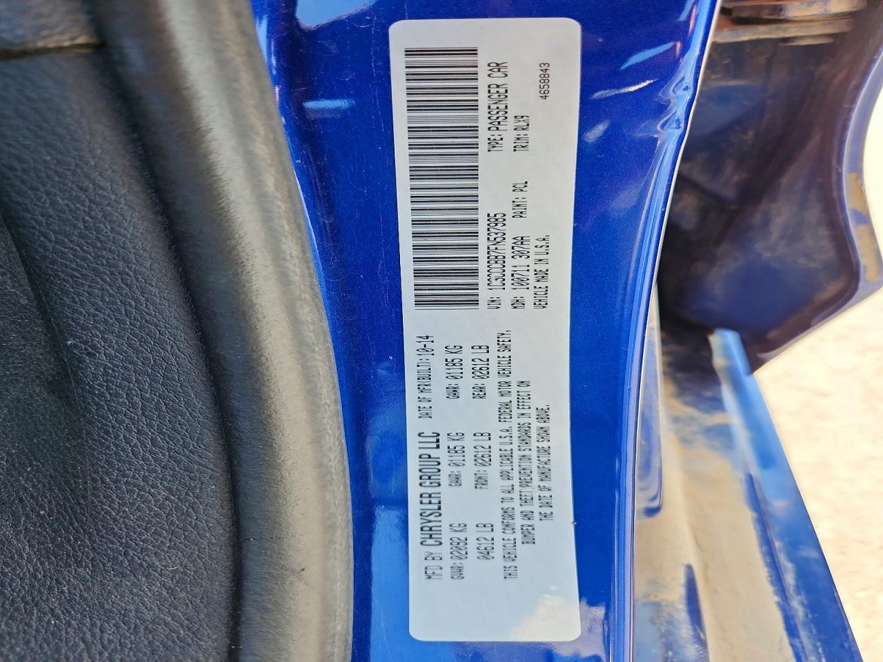 2015 Chrysler 200 S Blue vin: 1C3CCCBB7FN537985