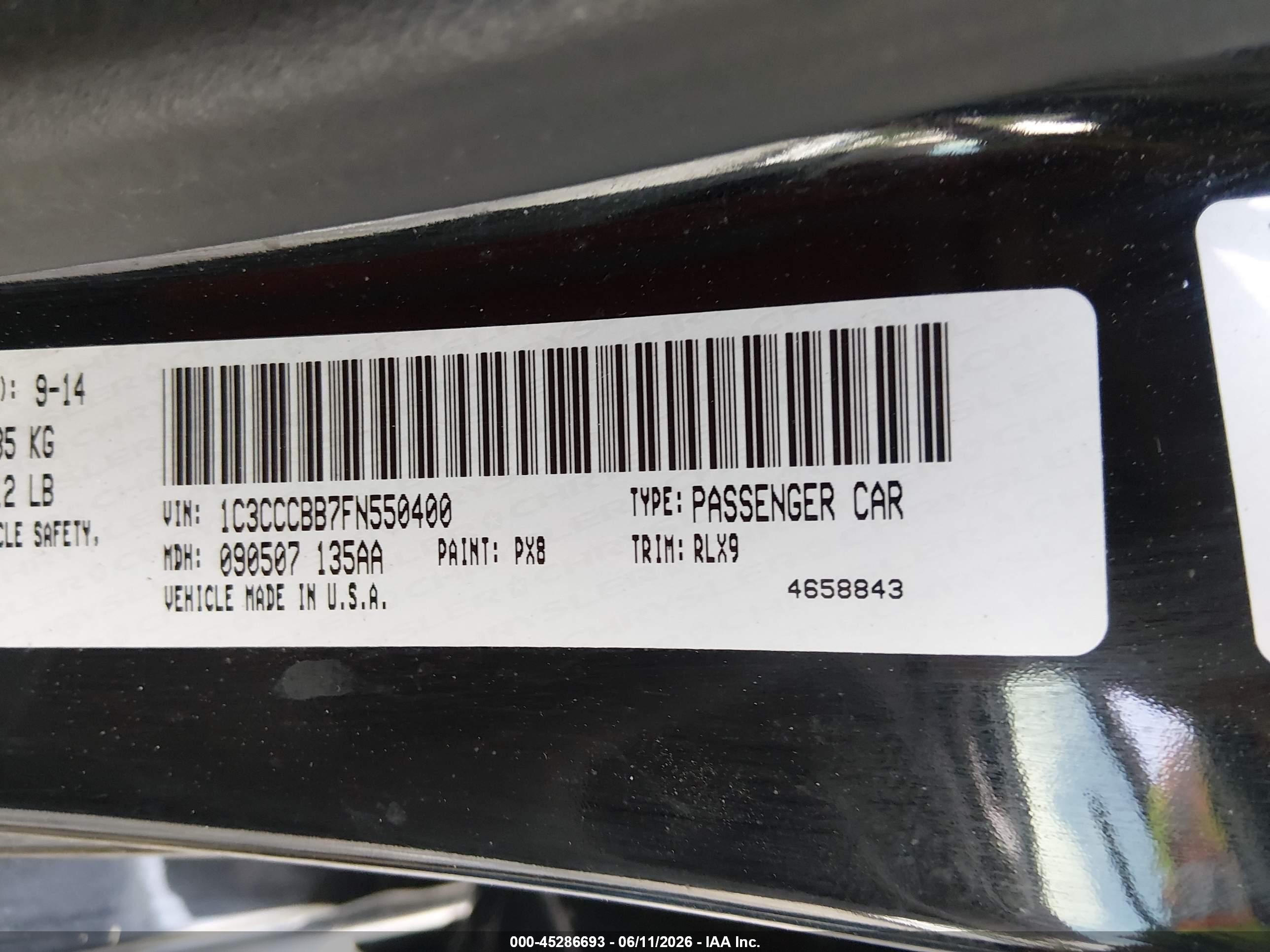 2015 Chrysler 200 S Black vin: 1C3CCCBB7FN550400