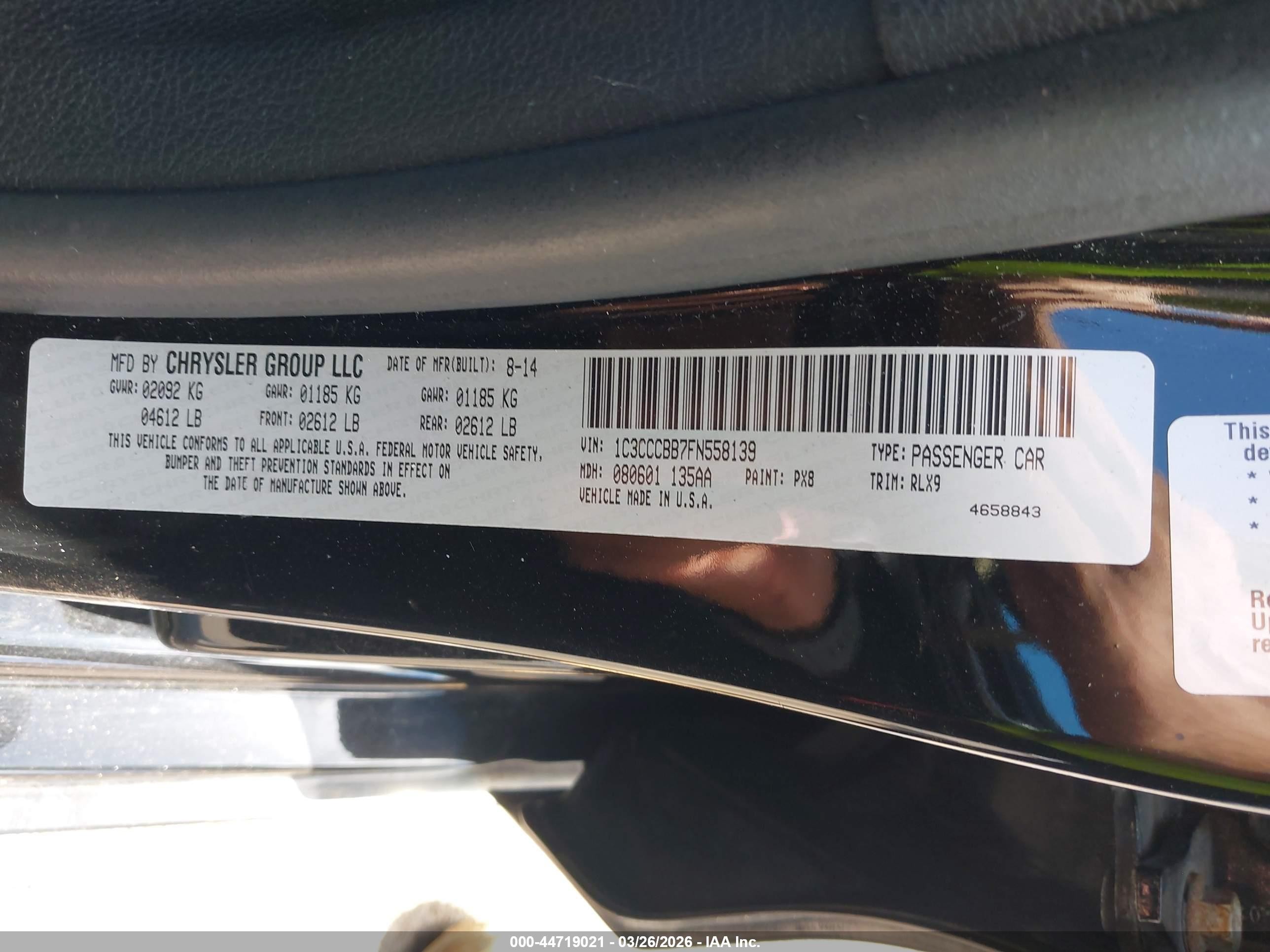 2015 Chrysler 200 S Черный vin: 1C3CCCBB7FN558139