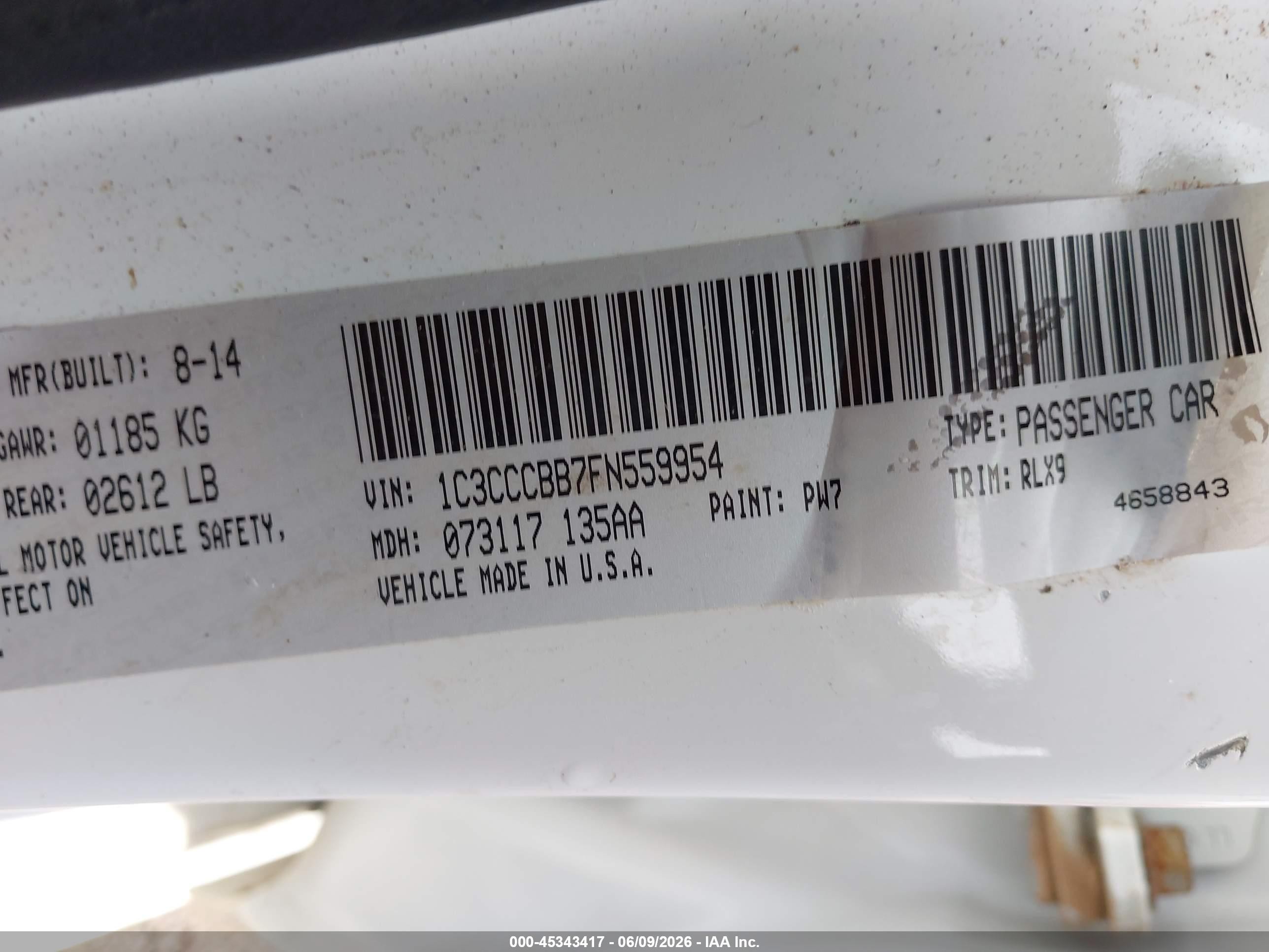 2015 Chrysler 200 S White vin: 1C3CCCBB7FN559954