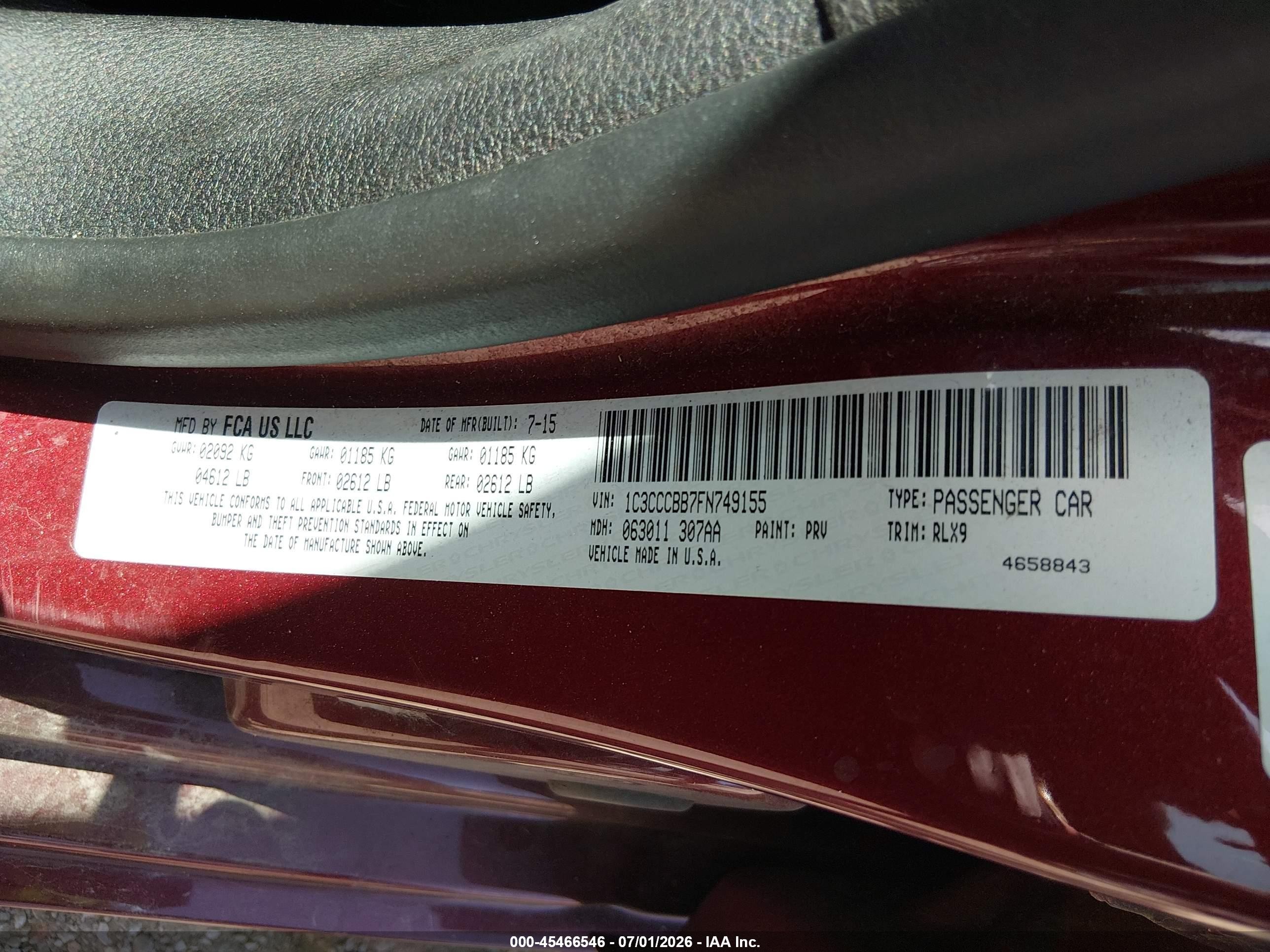 2015 Chrysler 200 S Red vin: 1C3CCCBB7FN749155