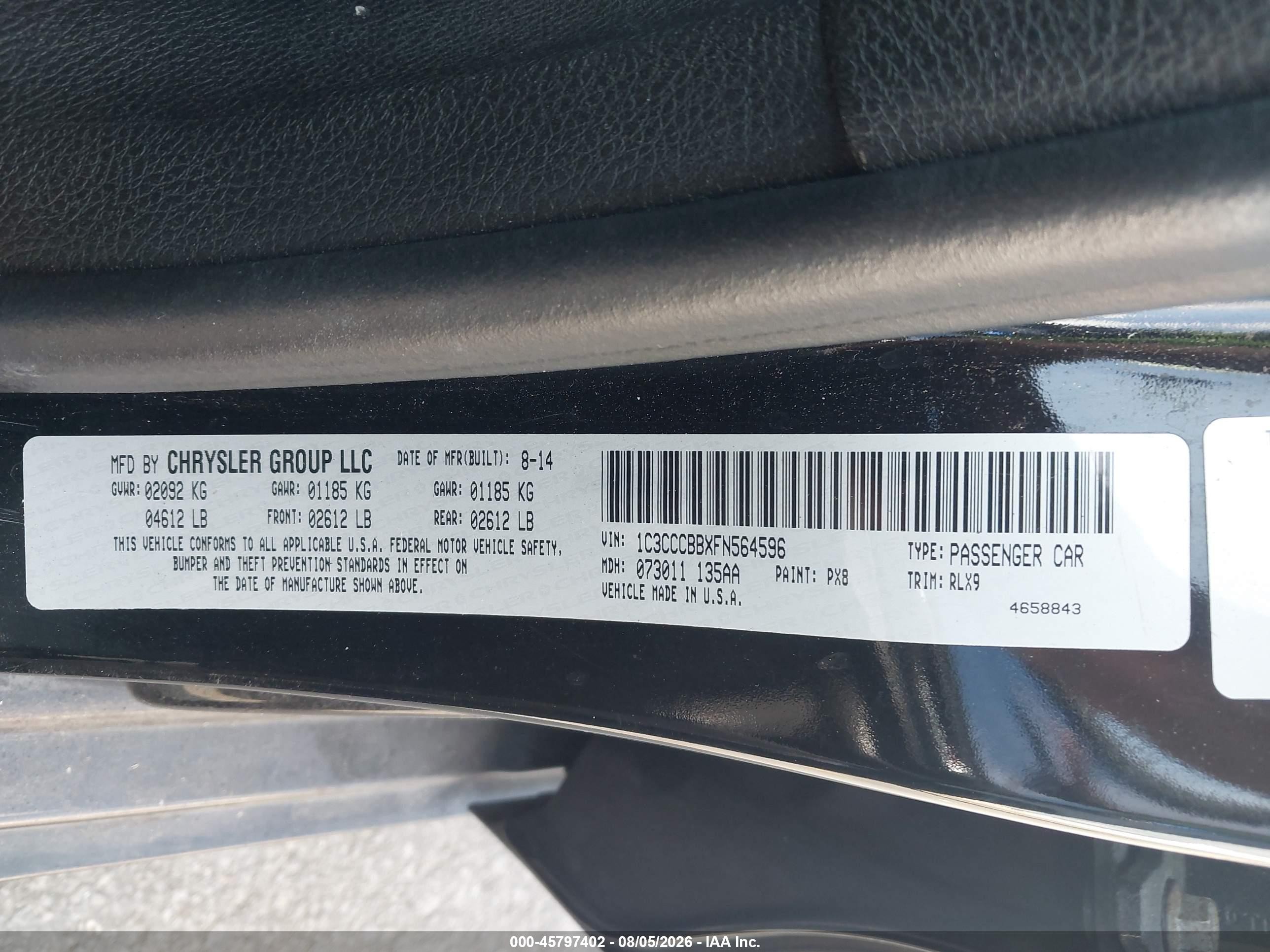 2015 Chrysler 200 S Black vin: 1C3CCCBBXFN564596