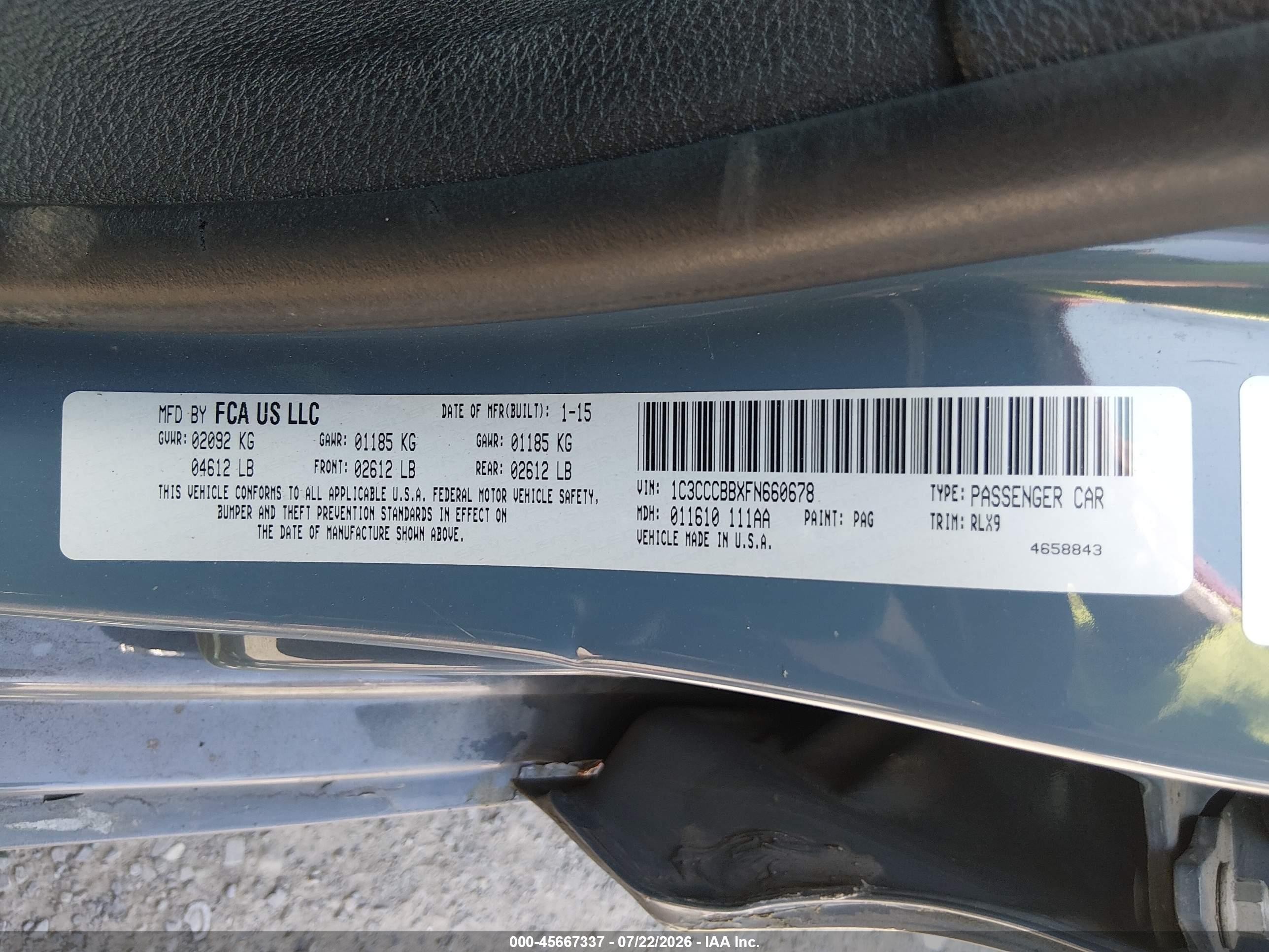 2015 Chrysler 200 S Blue vin: 1C3CCCBBXFN660678