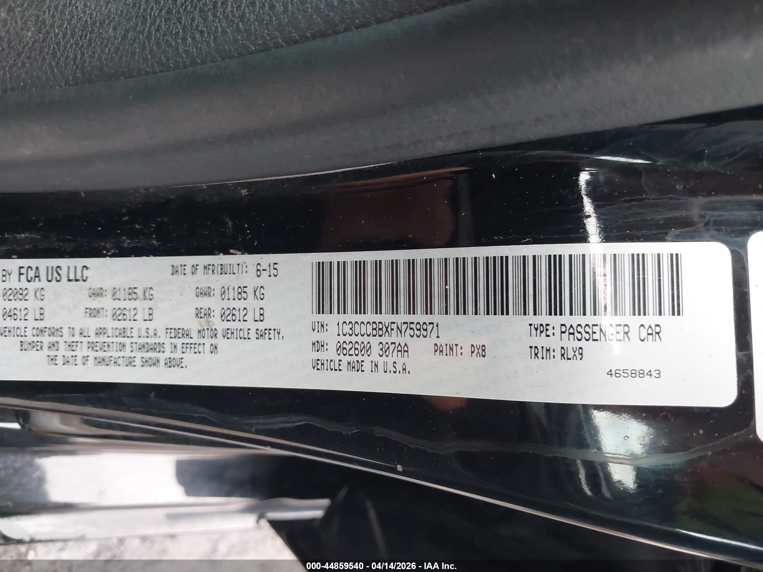 2015 Chrysler 200 S Black vin: 1C3CCCBBXFN759971