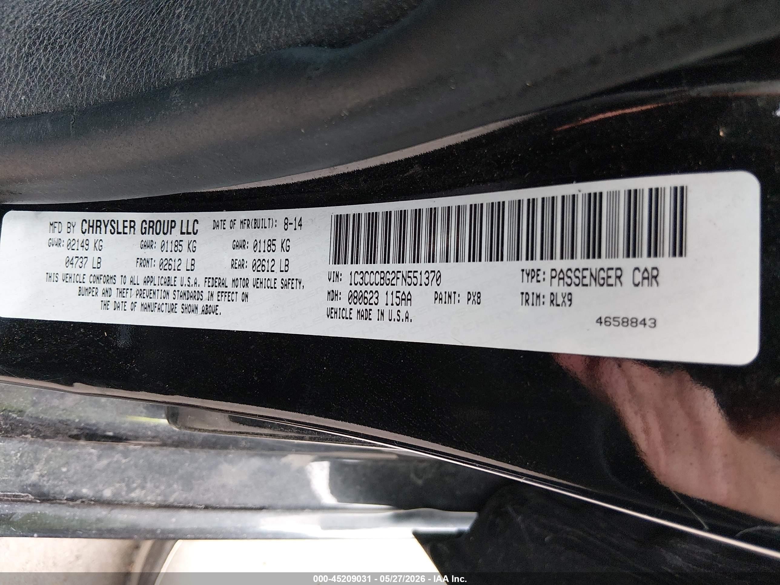 2015 Chrysler 200 S Black vin: 1C3CCCBG2FN551370