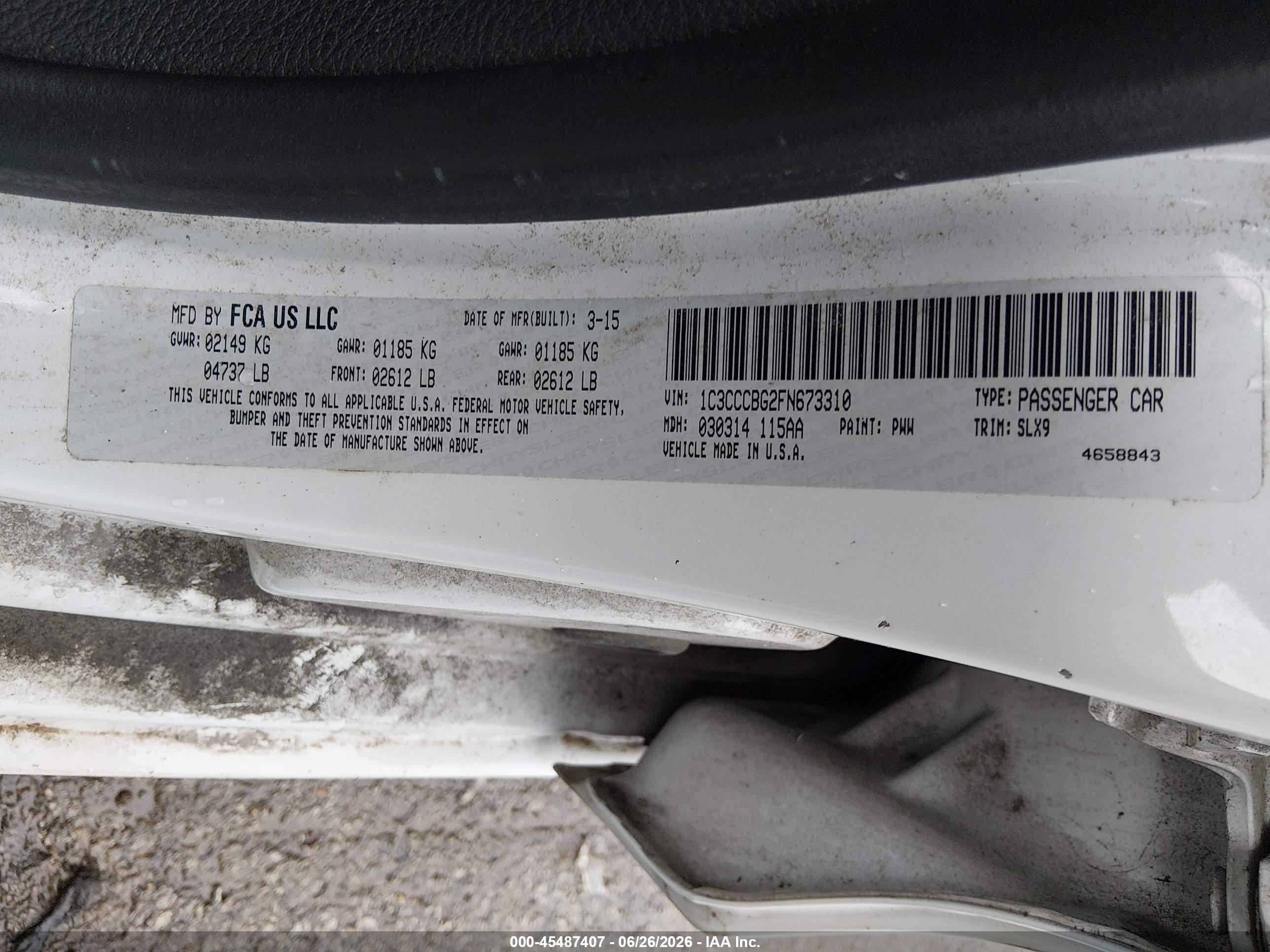 2015 Chrysler 200 S White vin: 1C3CCCBG2FN673310