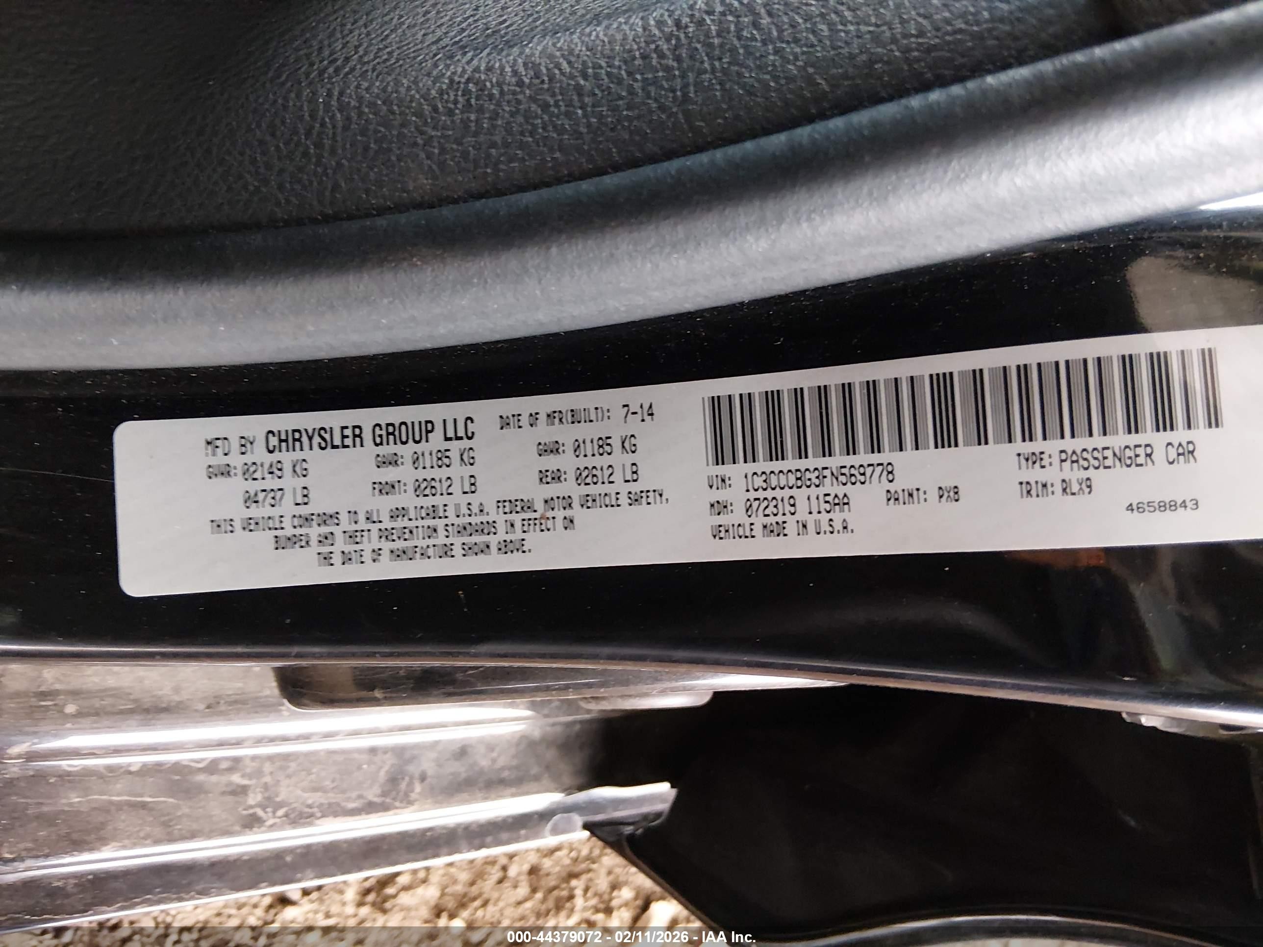 2015 Chrysler 200 S Black vin: 1C3CCCBG3FN569778