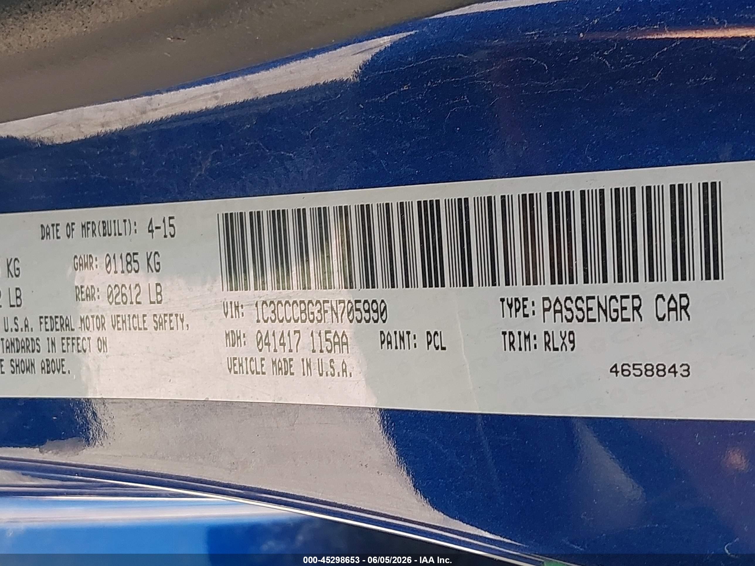 2015 Chrysler 200 S Blue vin: 1C3CCCBG3FN705990