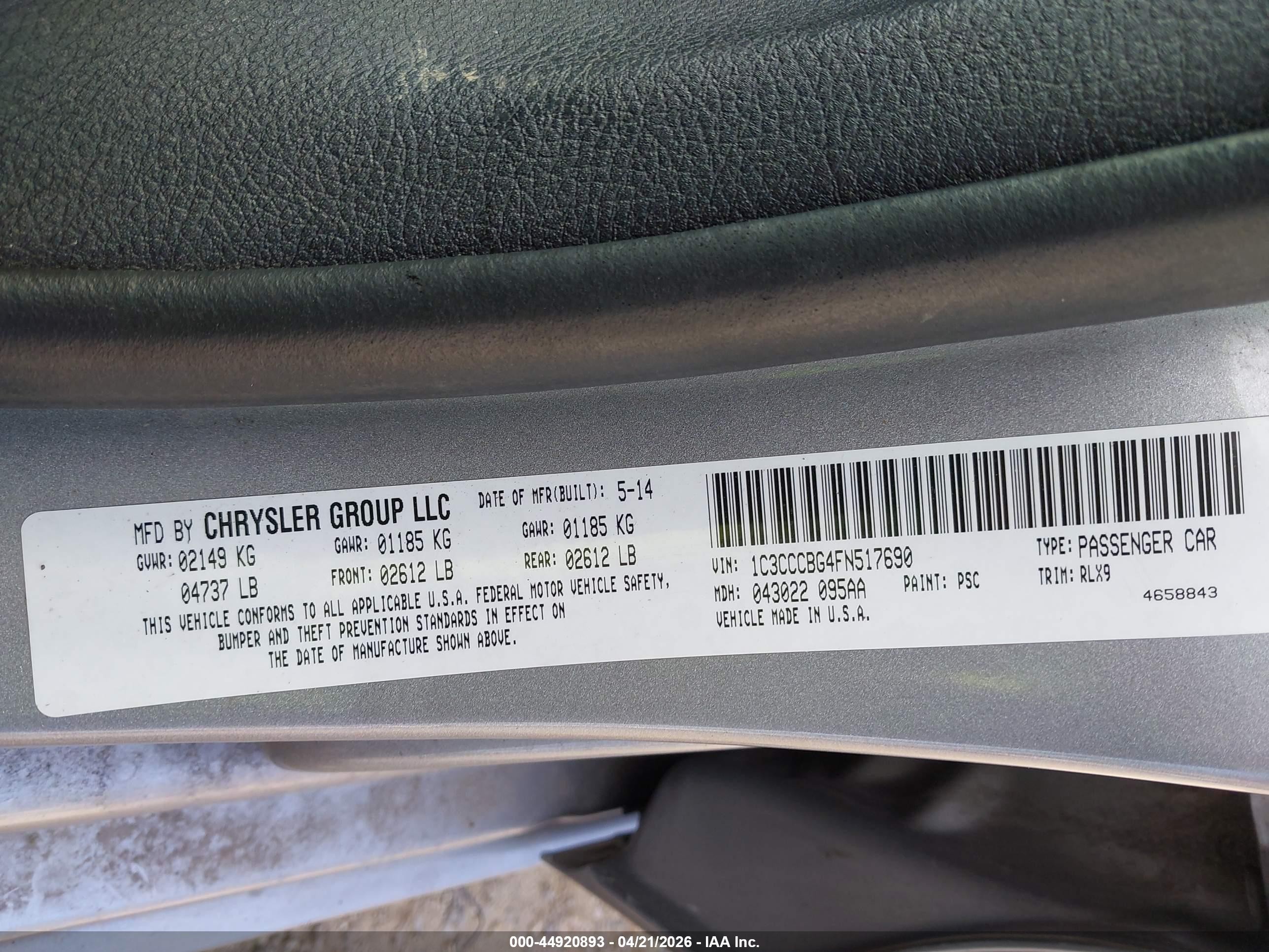 2015 Chrysler 200 S Gray vin: 1C3CCCBG4FN517690