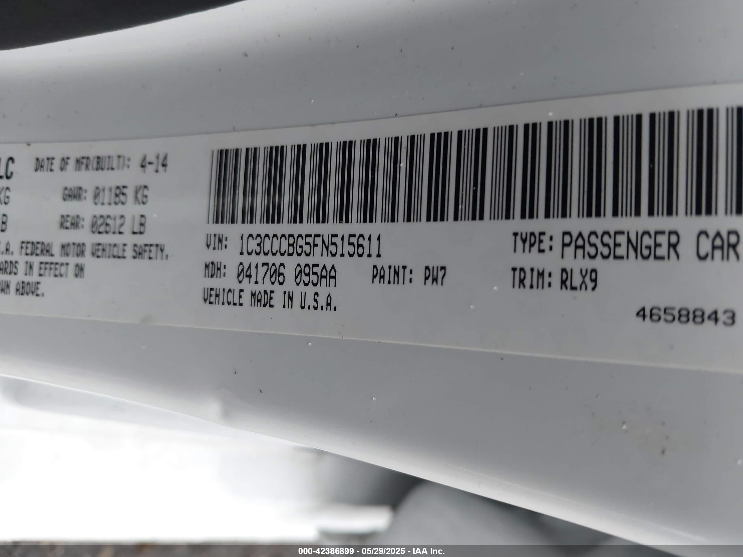 2015 Chrysler 200 S White vin: 1C3CCCBG5FN515611