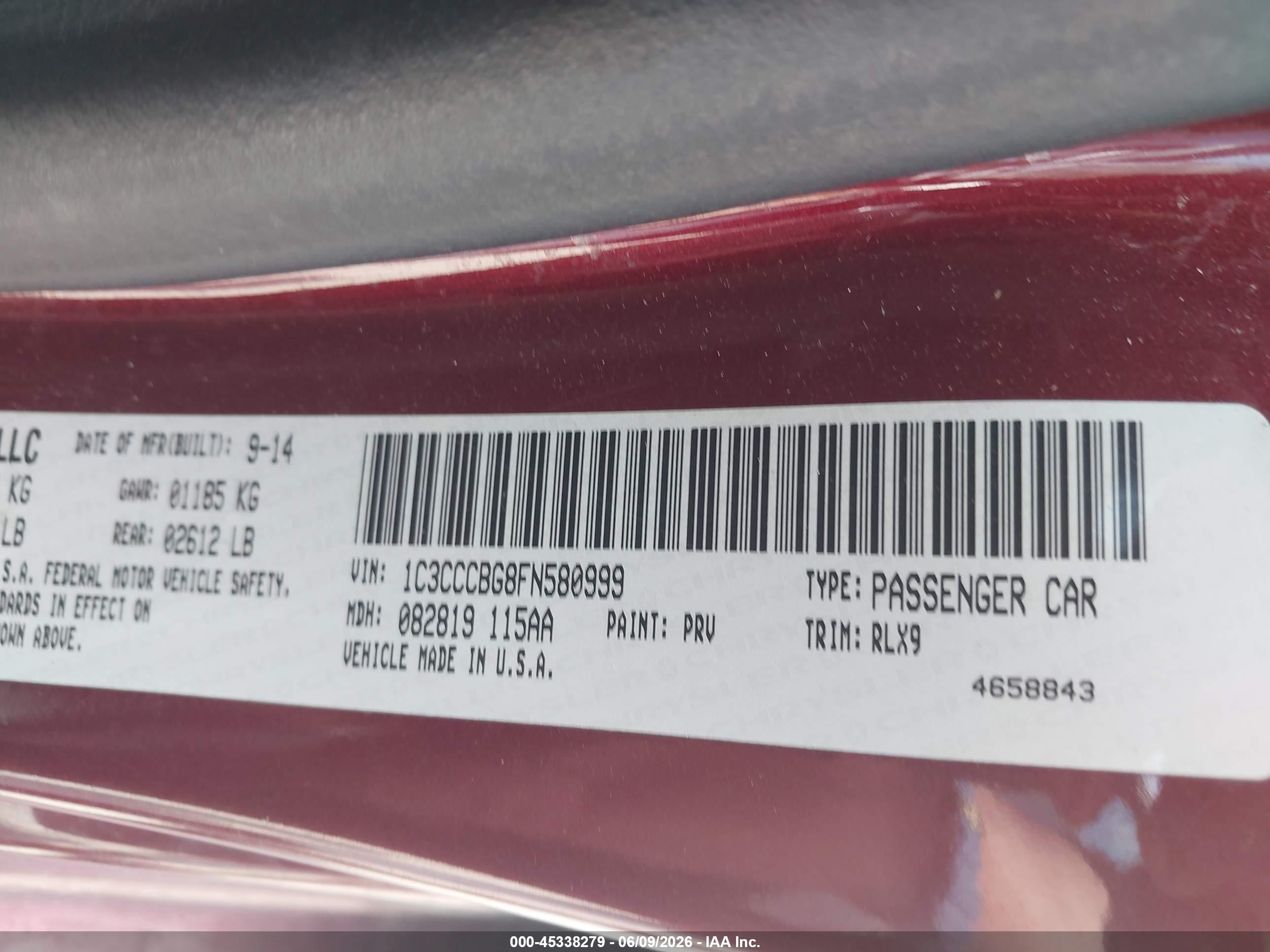 2015 Chrysler 200 S Maroon vin: 1C3CCCBG8FN580999