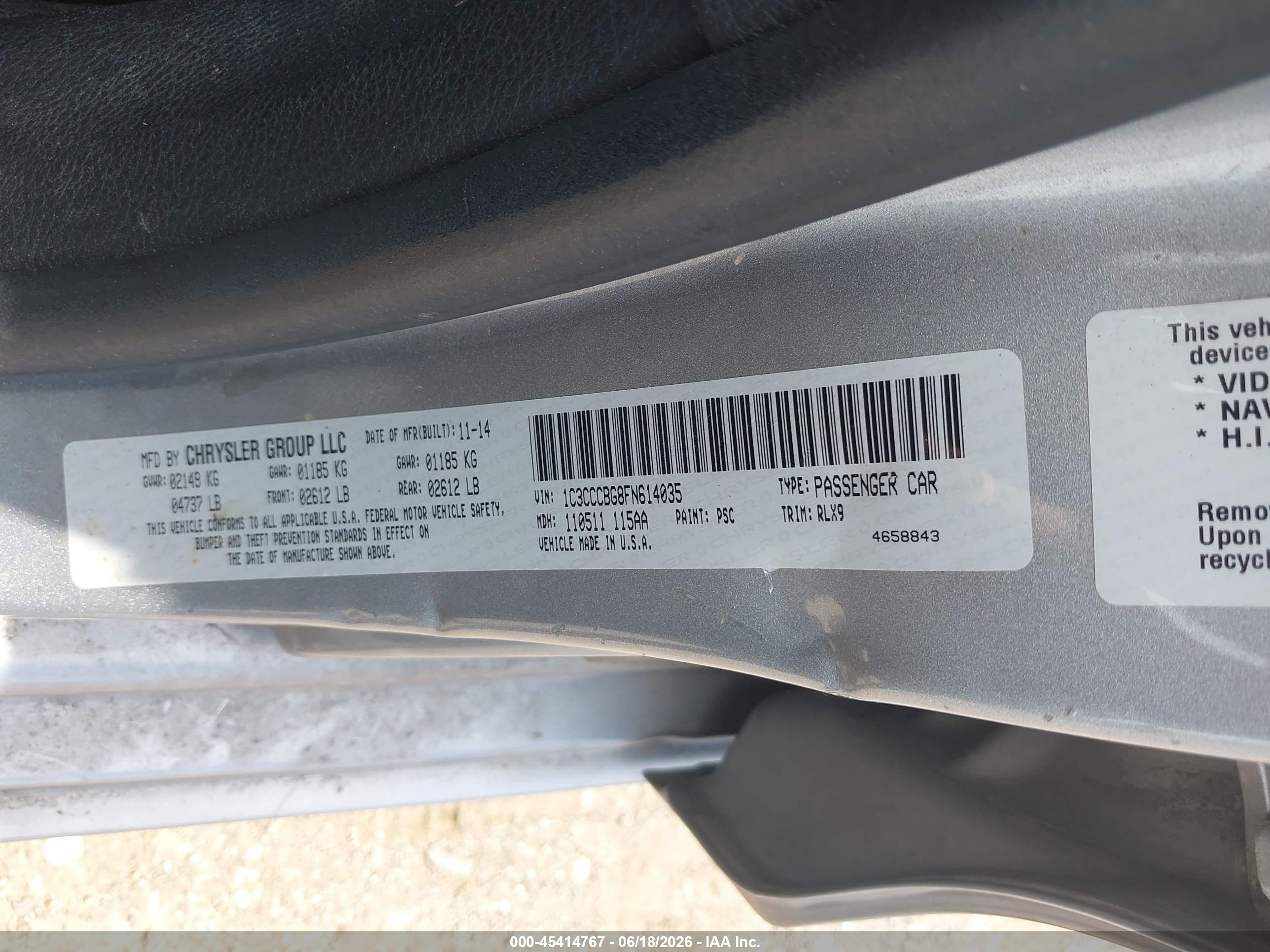 2015 Chrysler 200 S Silver vin: 1C3CCCBG8FN614035