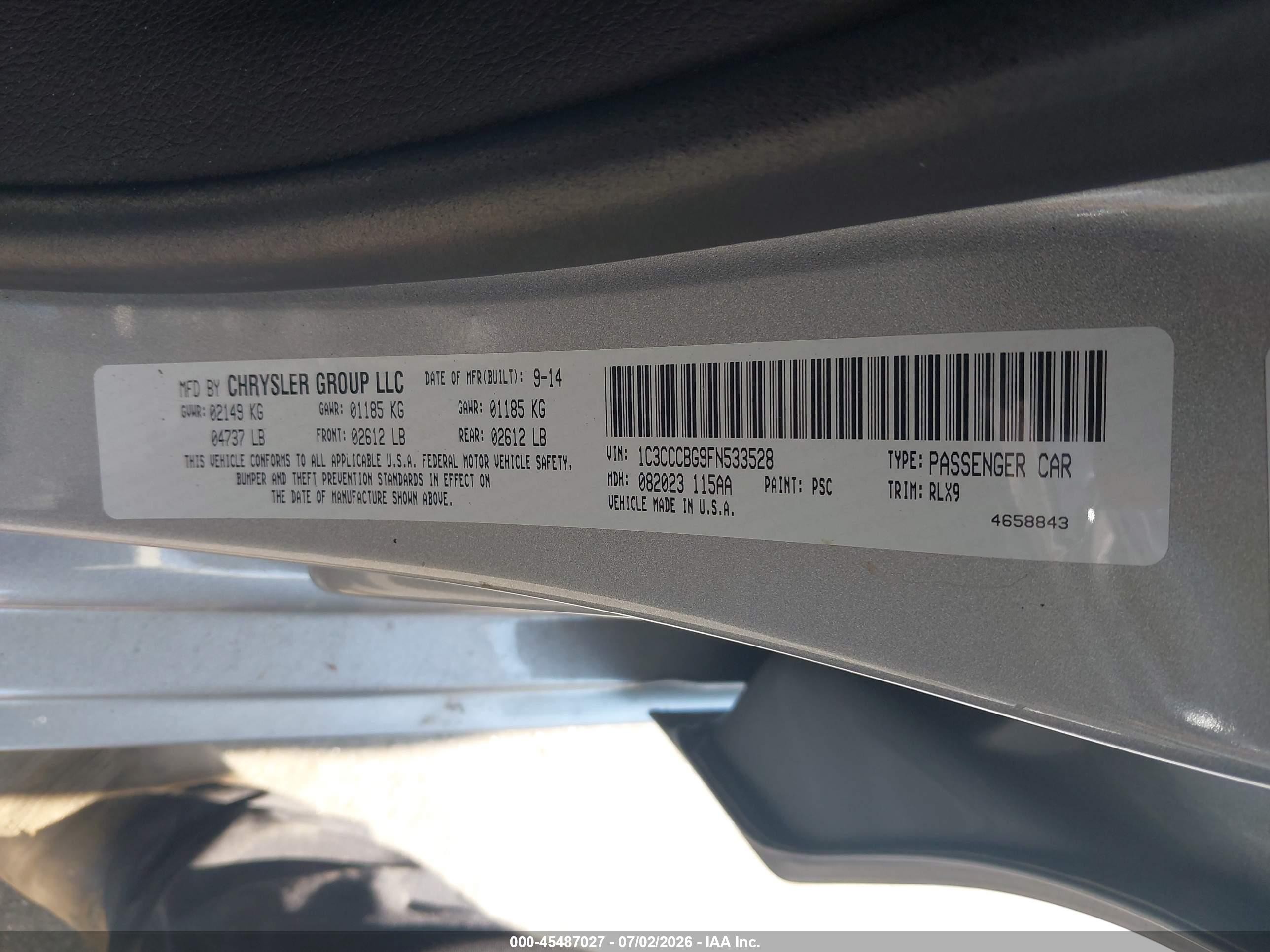 2015 Chrysler 200 S Gray vin: 1C3CCCBG9FN533528