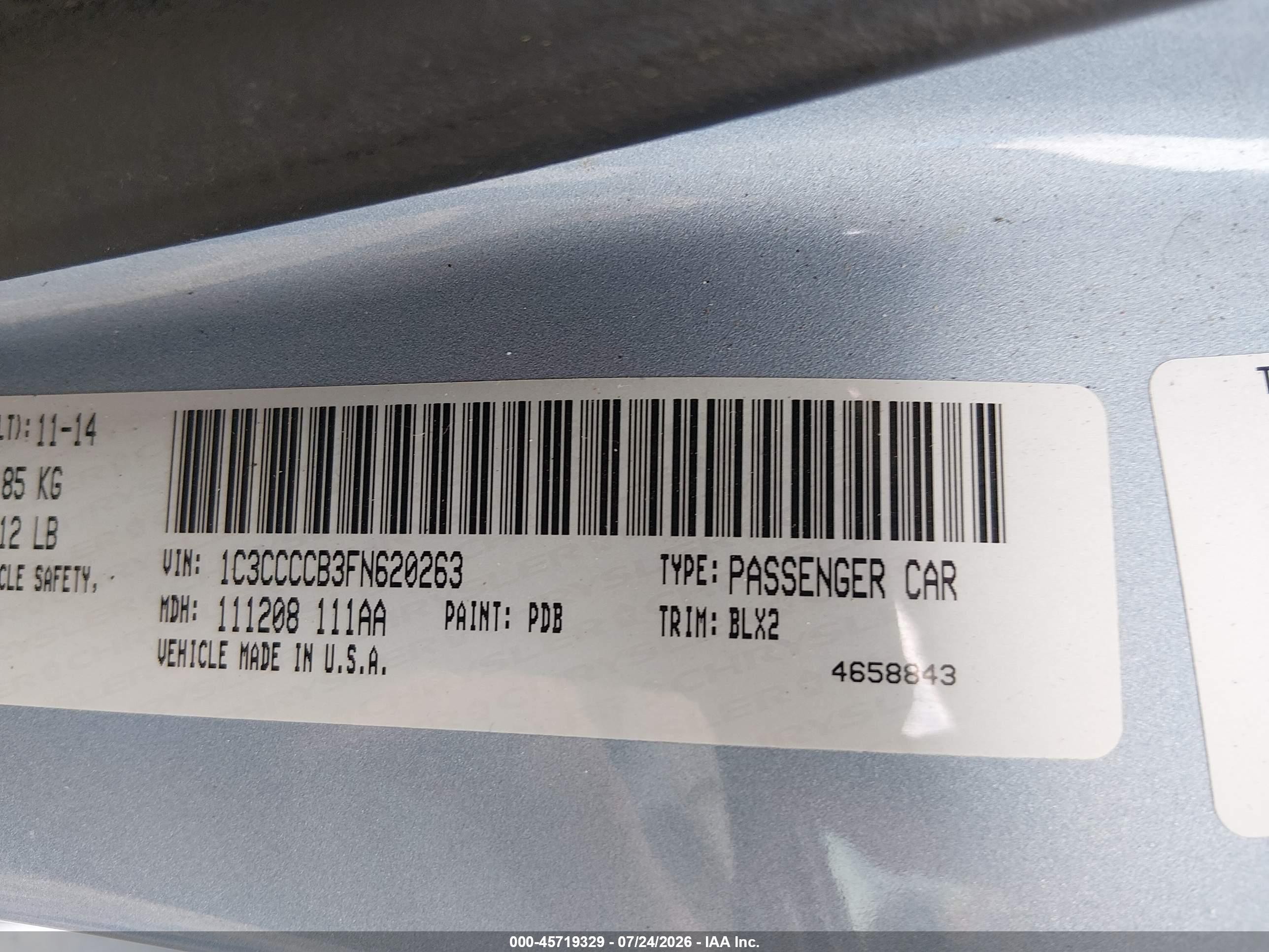 2015 Chrysler 200 C Light Blue vin: 1C3CCCCB3FN620263