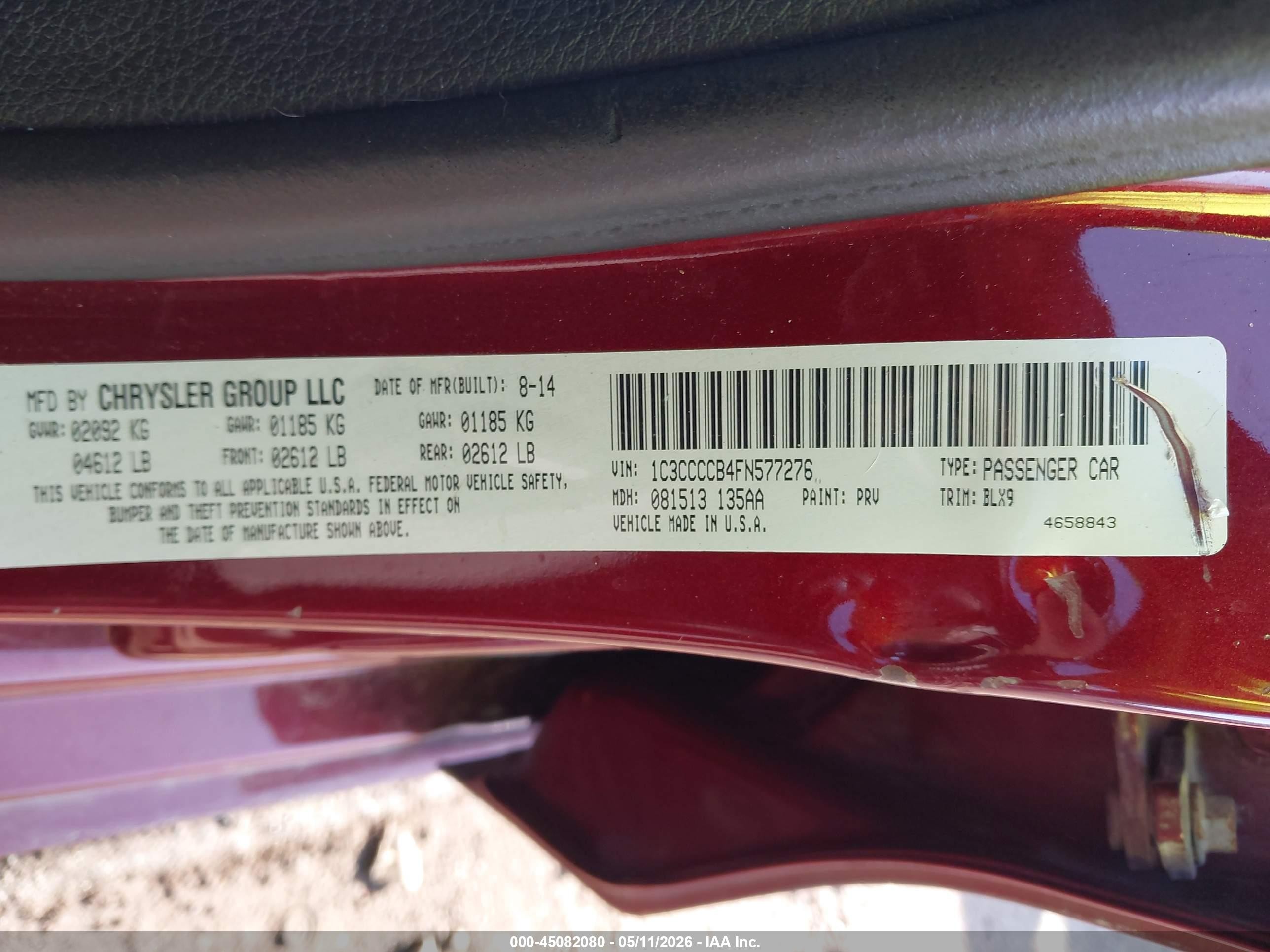 2015 Chrysler 200 C Maroon vin: 1C3CCCCB4FN577276