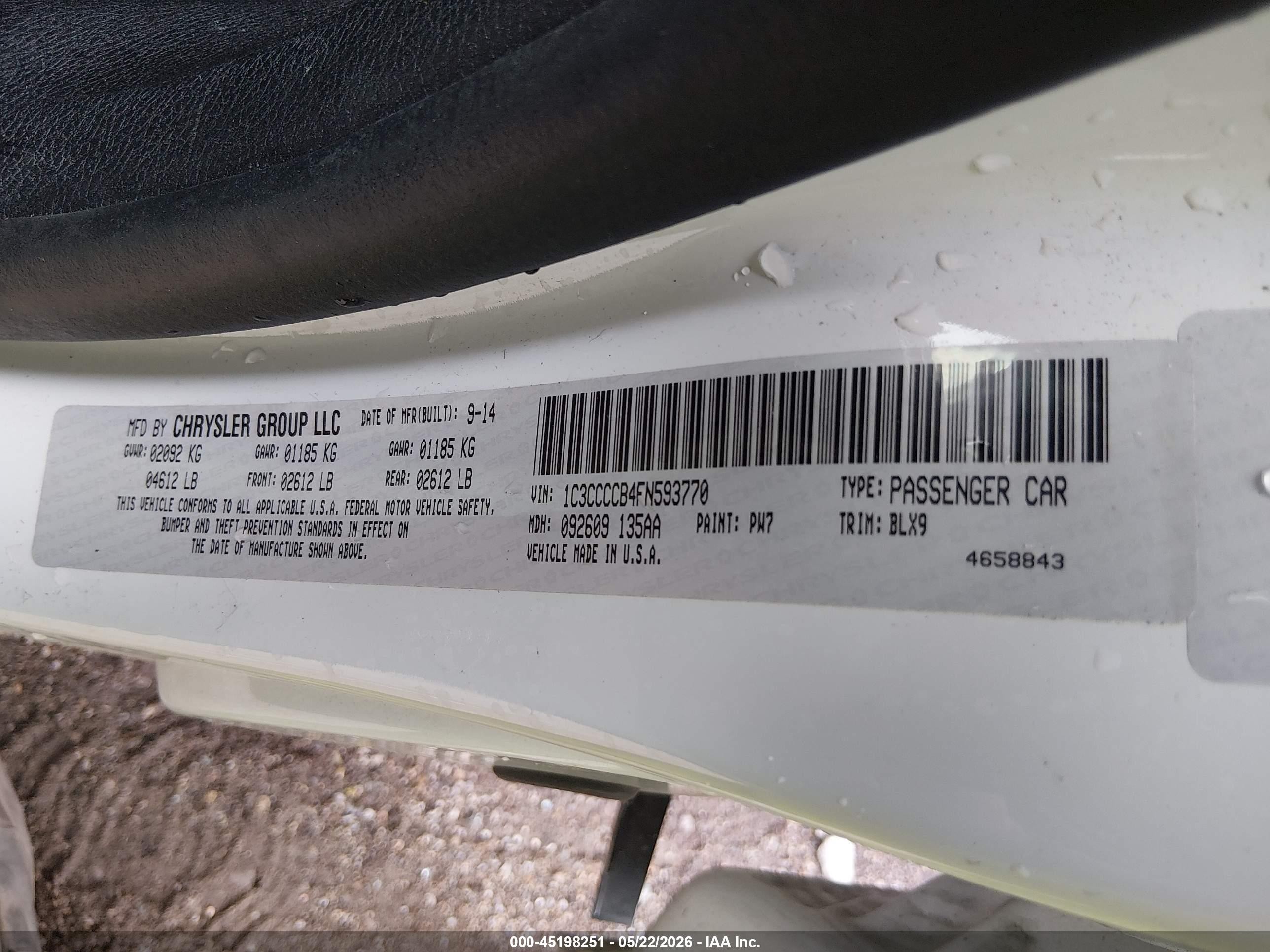 2015 Chrysler 200 C White vin: 1C3CCCCB4FN593770