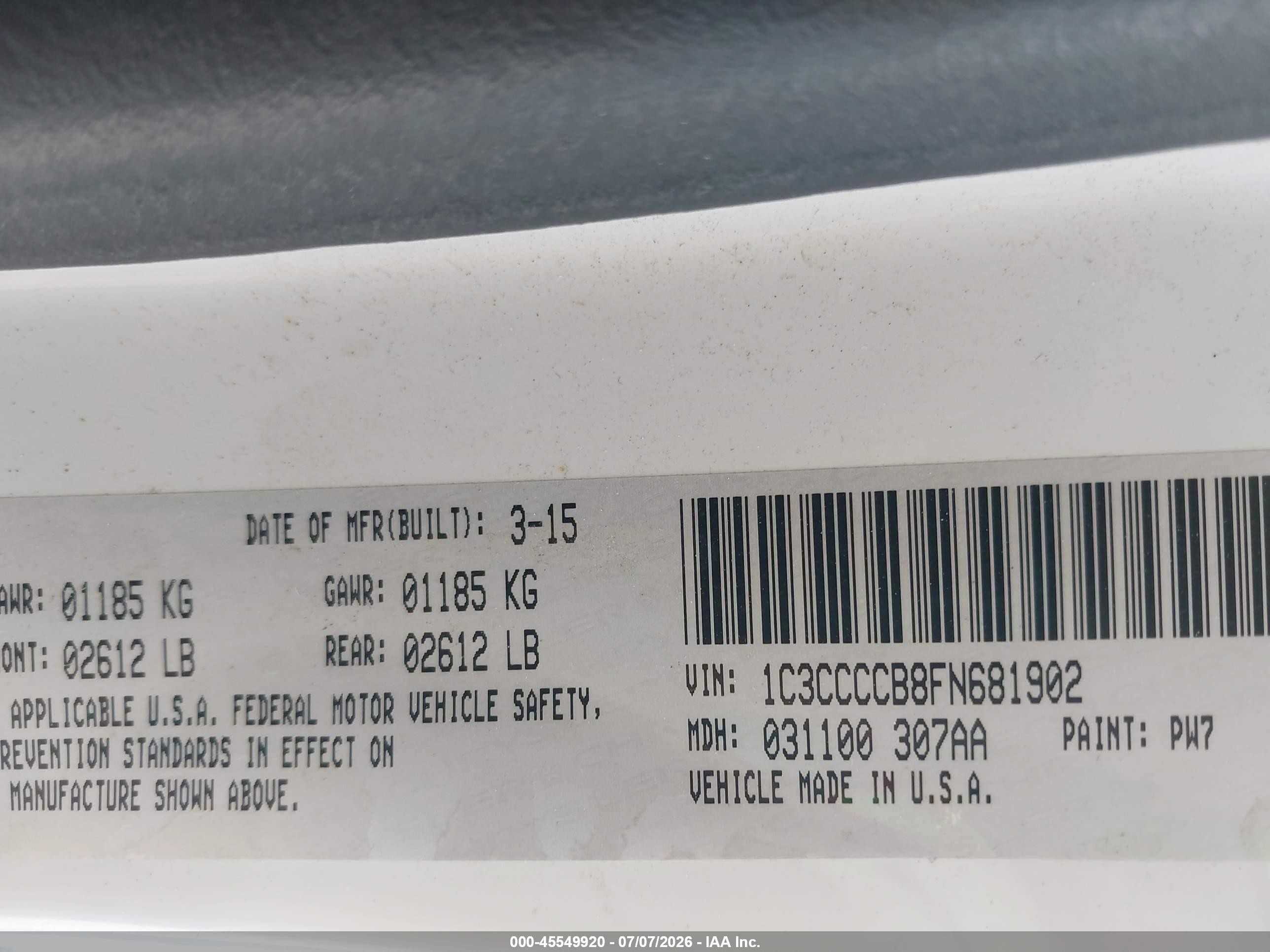 2015 Chrysler 200 C Белый vin: 1C3CCCCB8FN681902