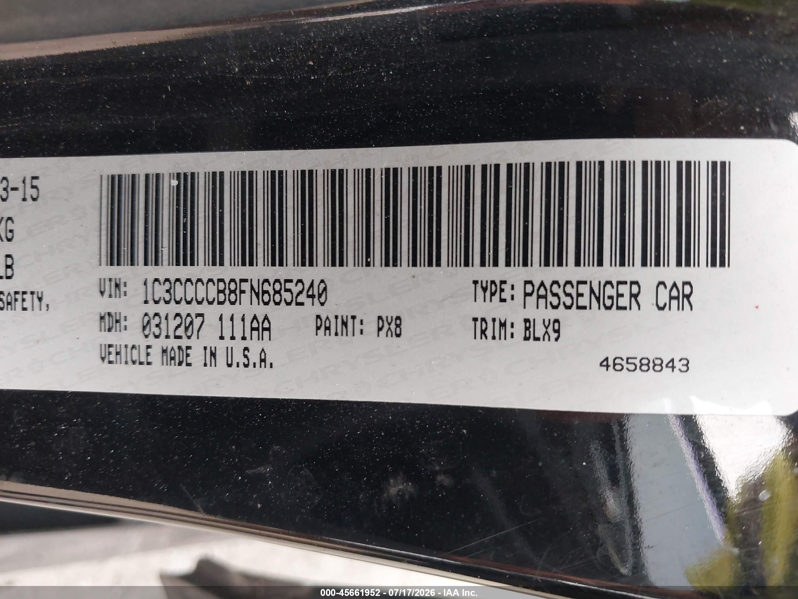 2015 Chrysler 200 C Black vin: 1C3CCCCB8FN685240