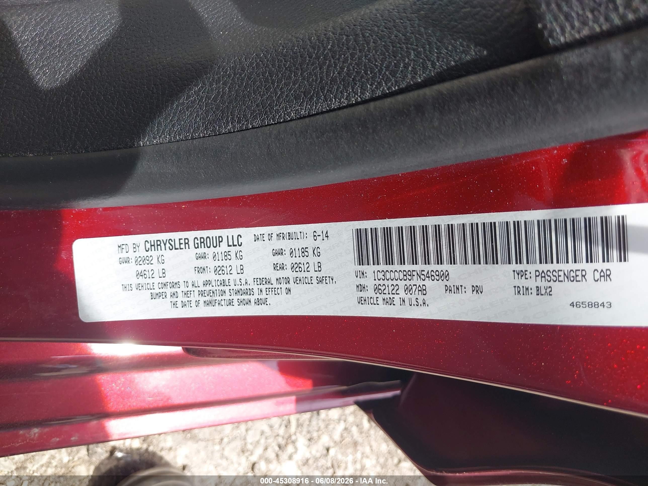 2015 Chrysler 200 C Red vin: 1C3CCCCB9FN546900