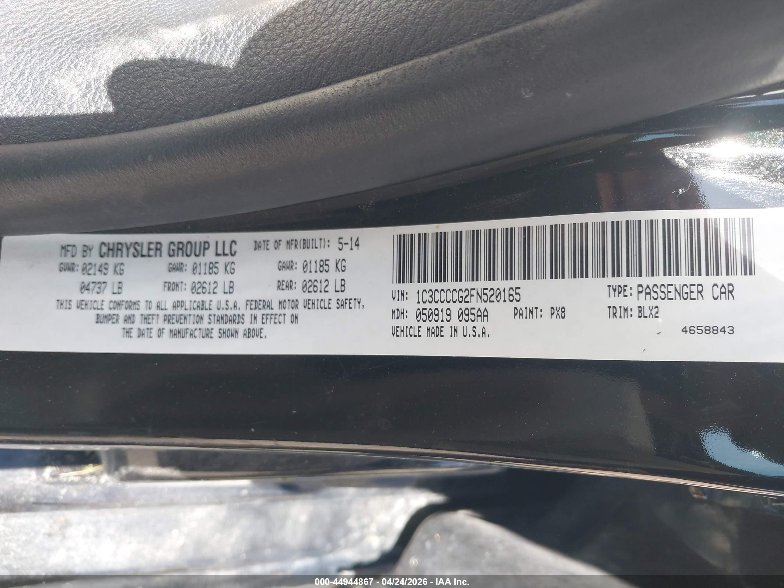 2015 Chrysler 200 C Black vin: 1C3CCCCG2FN520165