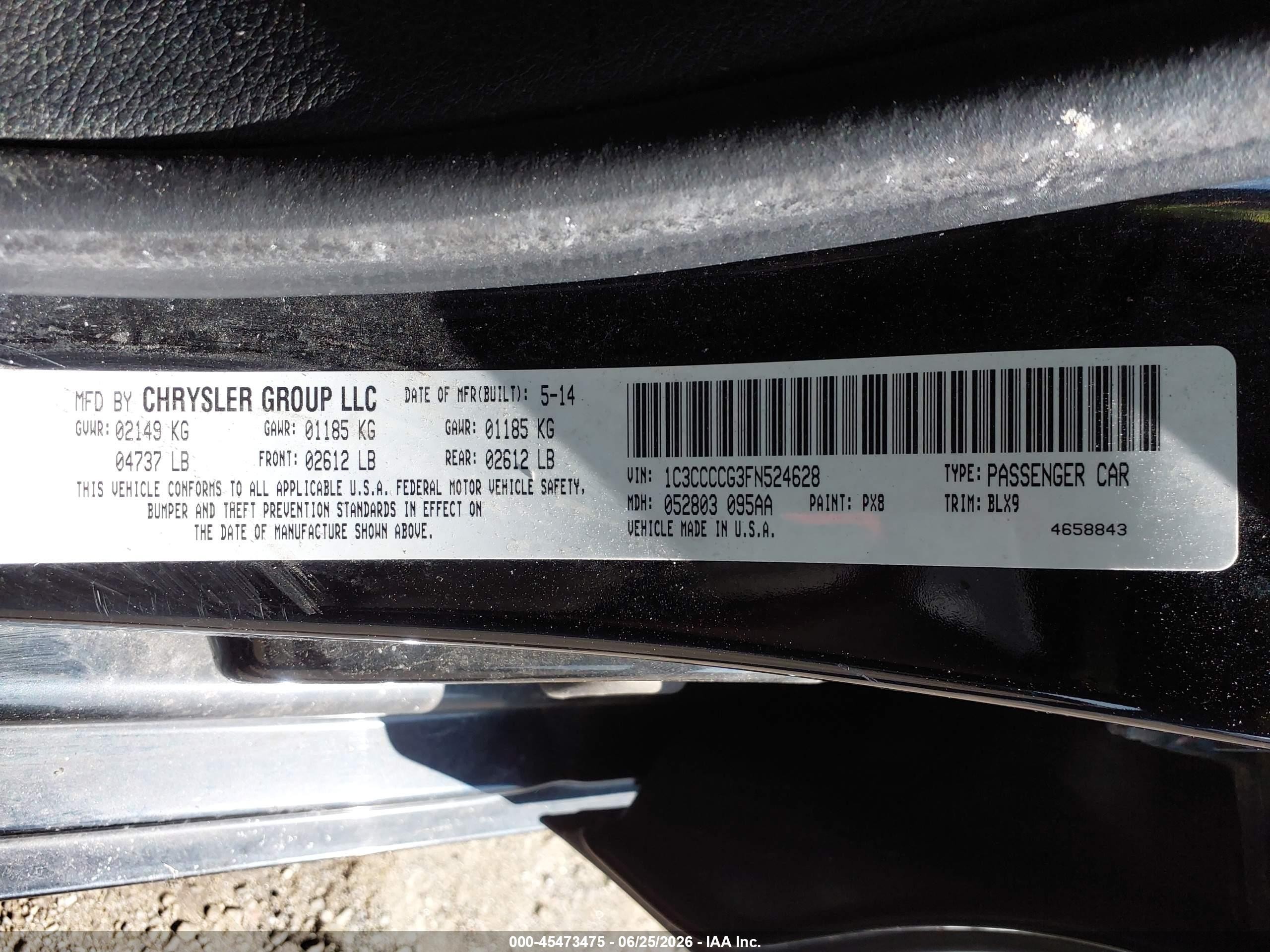 2015 Chrysler 200 C Black vin: 1C3CCCCG3FN524628