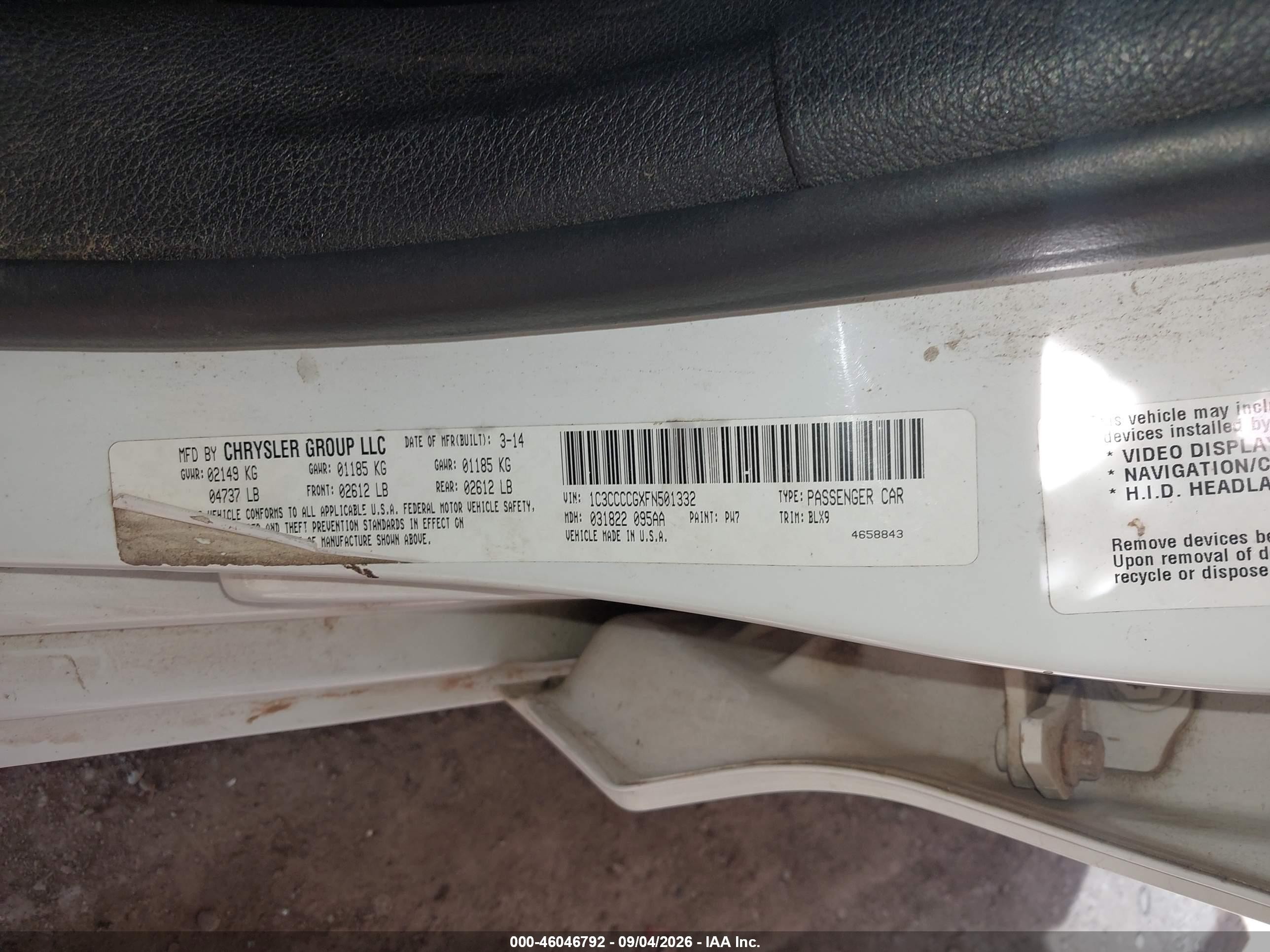 2015 Chrysler 200 C White vin: 1C3CCCCGXFN501332