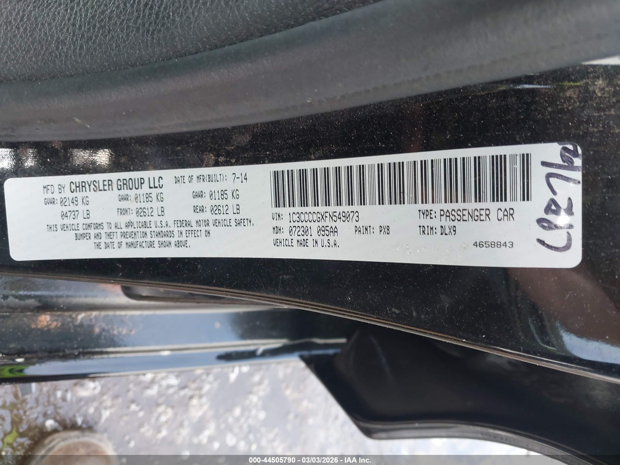 2015 Chrysler 200 C Black vin: 1C3CCCCGXFN549073