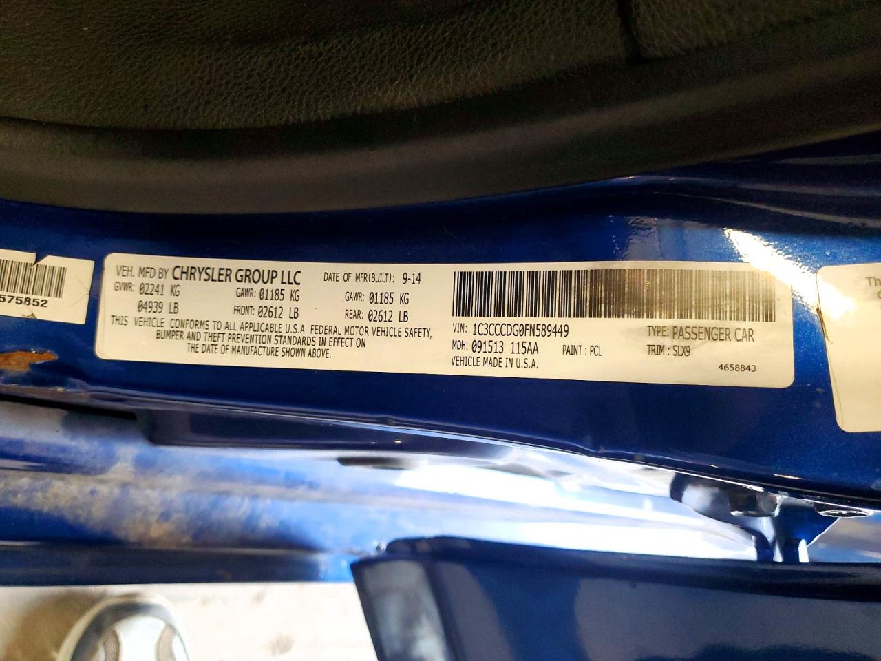 2015 Chrysler 200 S Blue vin: 1C3CCCDG0FN589449