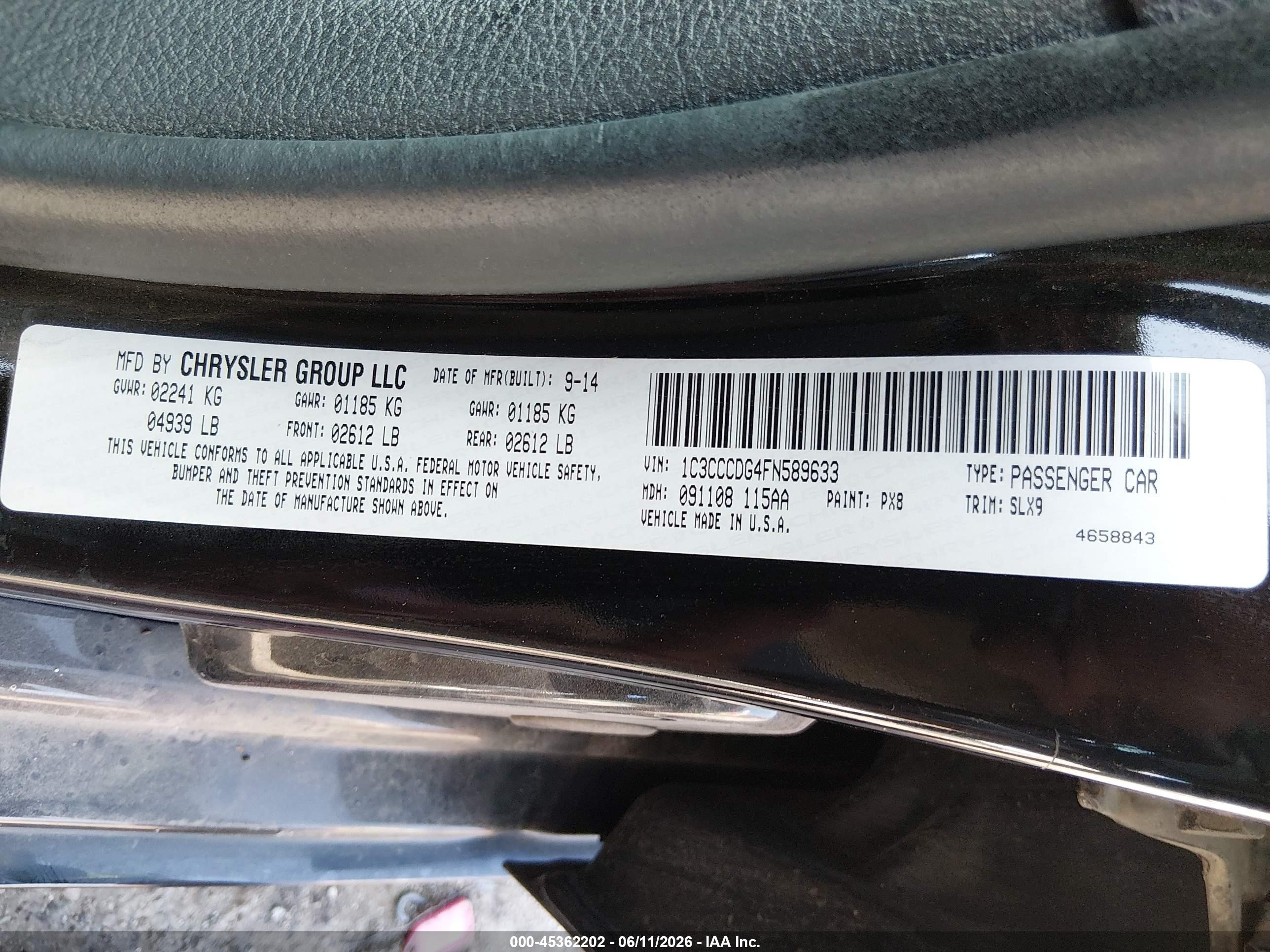 2015 Chrysler 200 S Черный vin: 1C3CCCDG4FN589633