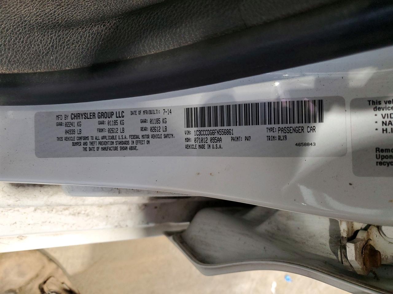 2015 Chrysler 200 S White vin: 1C3CCCDG6FN556861