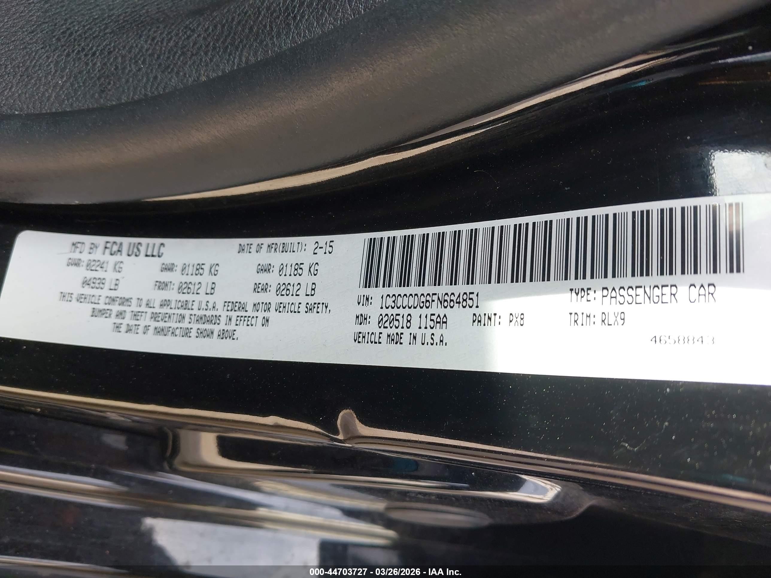 2015 Chrysler 200 S Black vin: 1C3CCCDG6FN664851