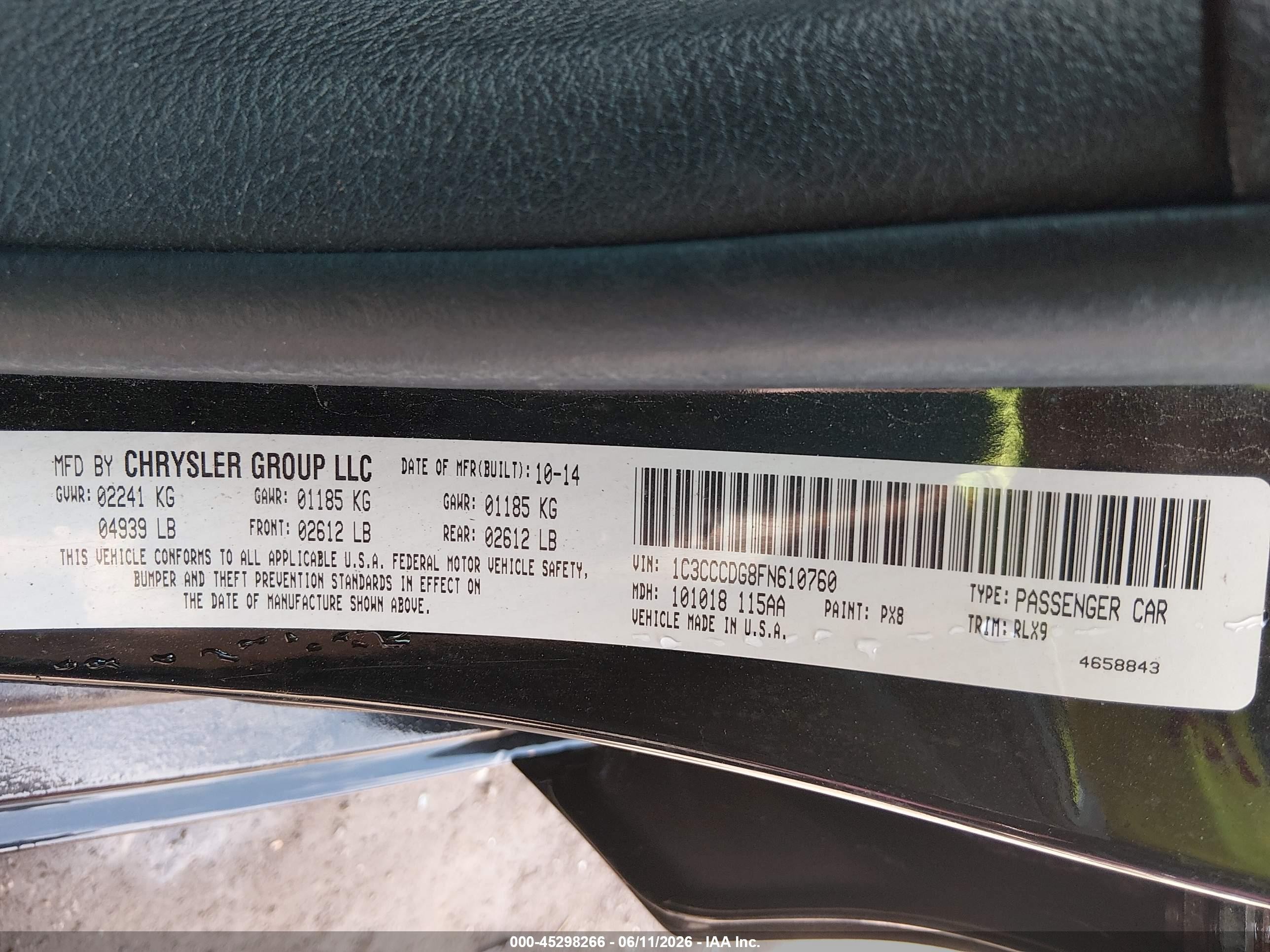 2015 Chrysler 200 S Black vin: 1C3CCCDG8FN610760