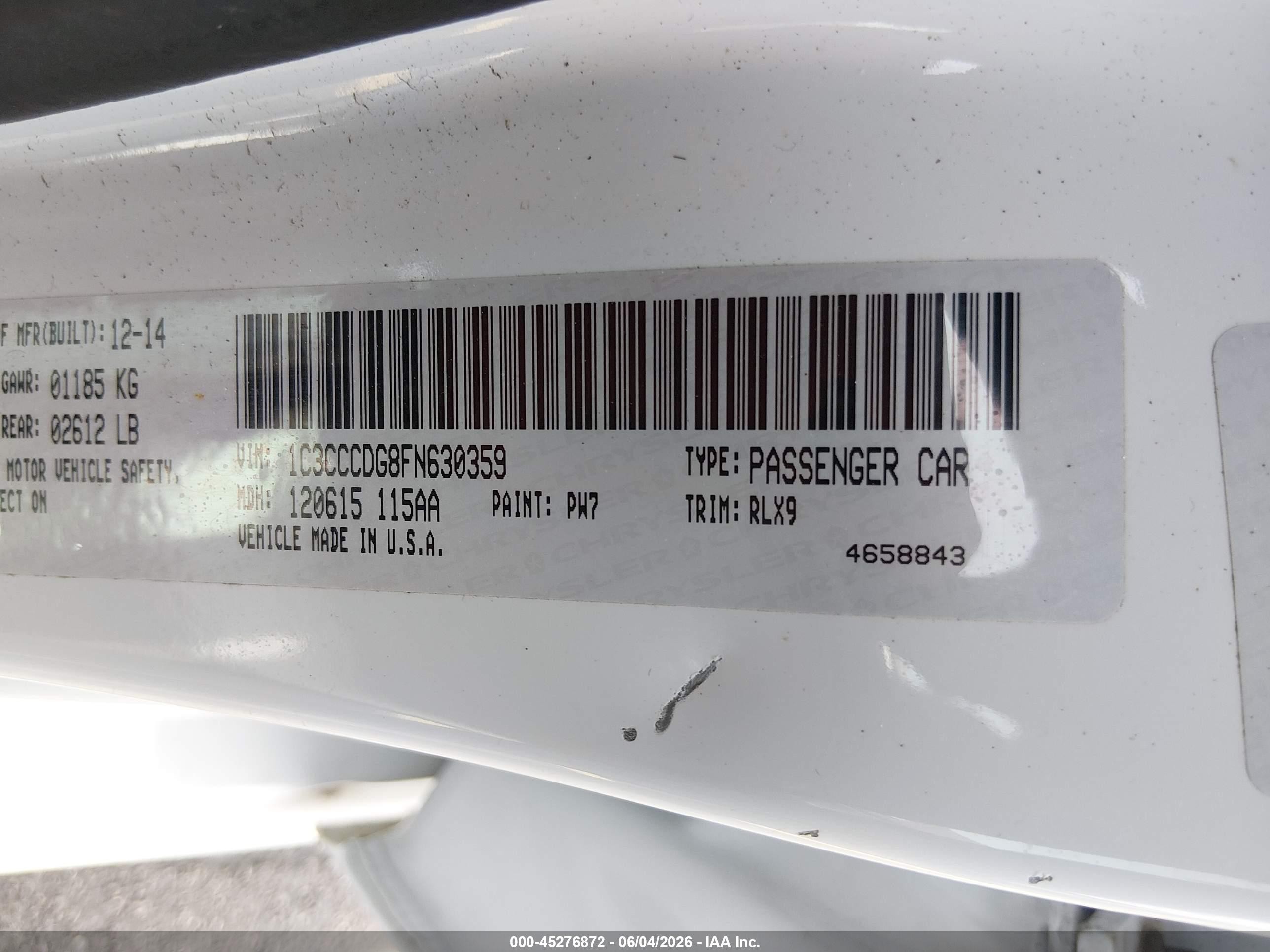 2015 Chrysler 200 S Белый vin: 1C3CCCDG8FN630359