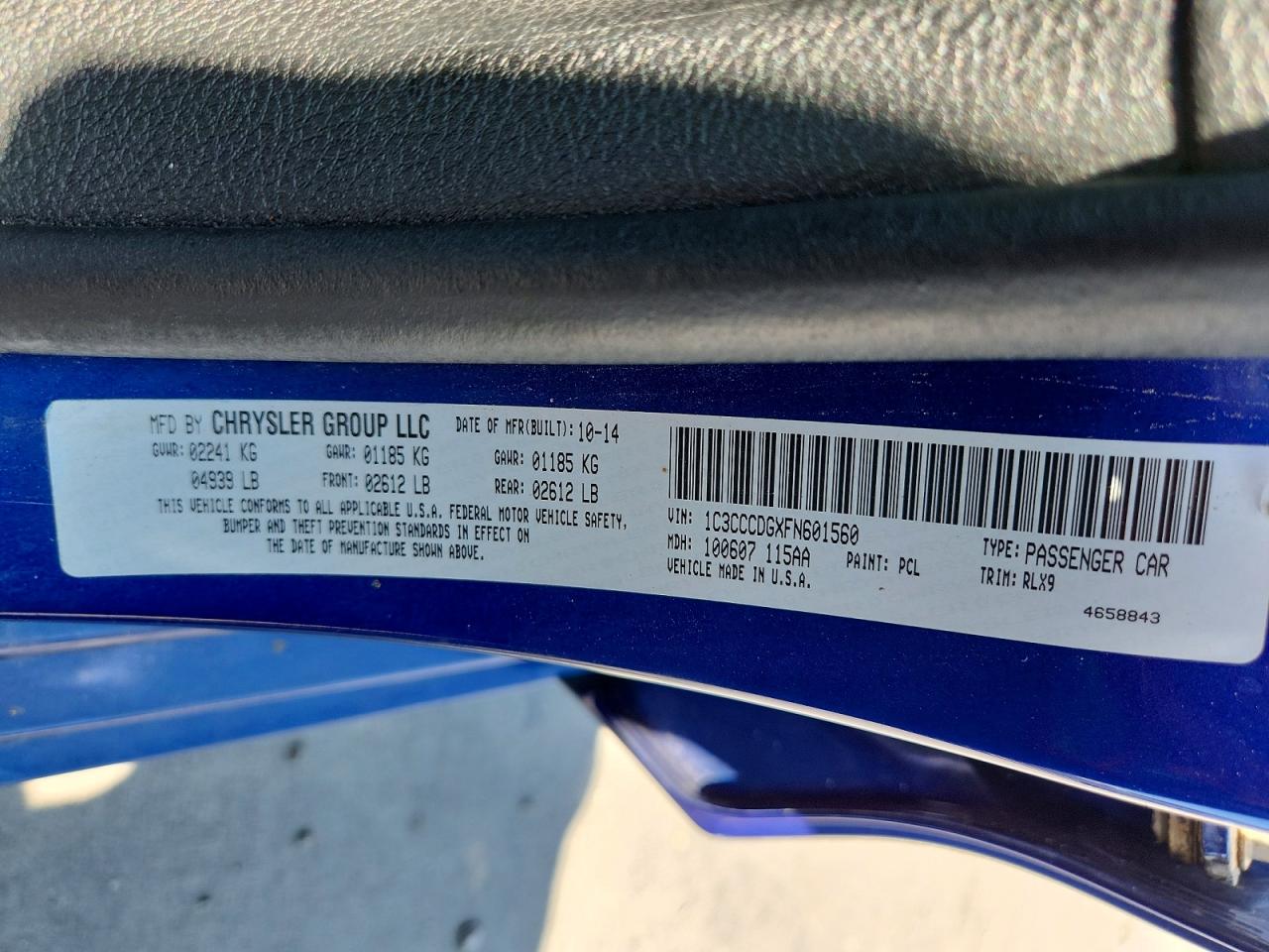 2015 Chrysler 200 S Blue vin: 1C3CCCDGXFN601560