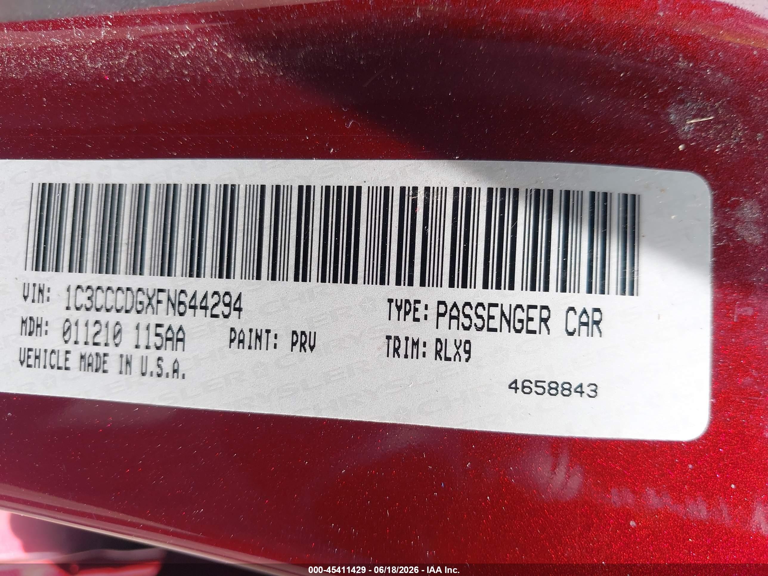 2015 Chrysler 200 S Burgundy vin: 1C3CCCDGXFN644294