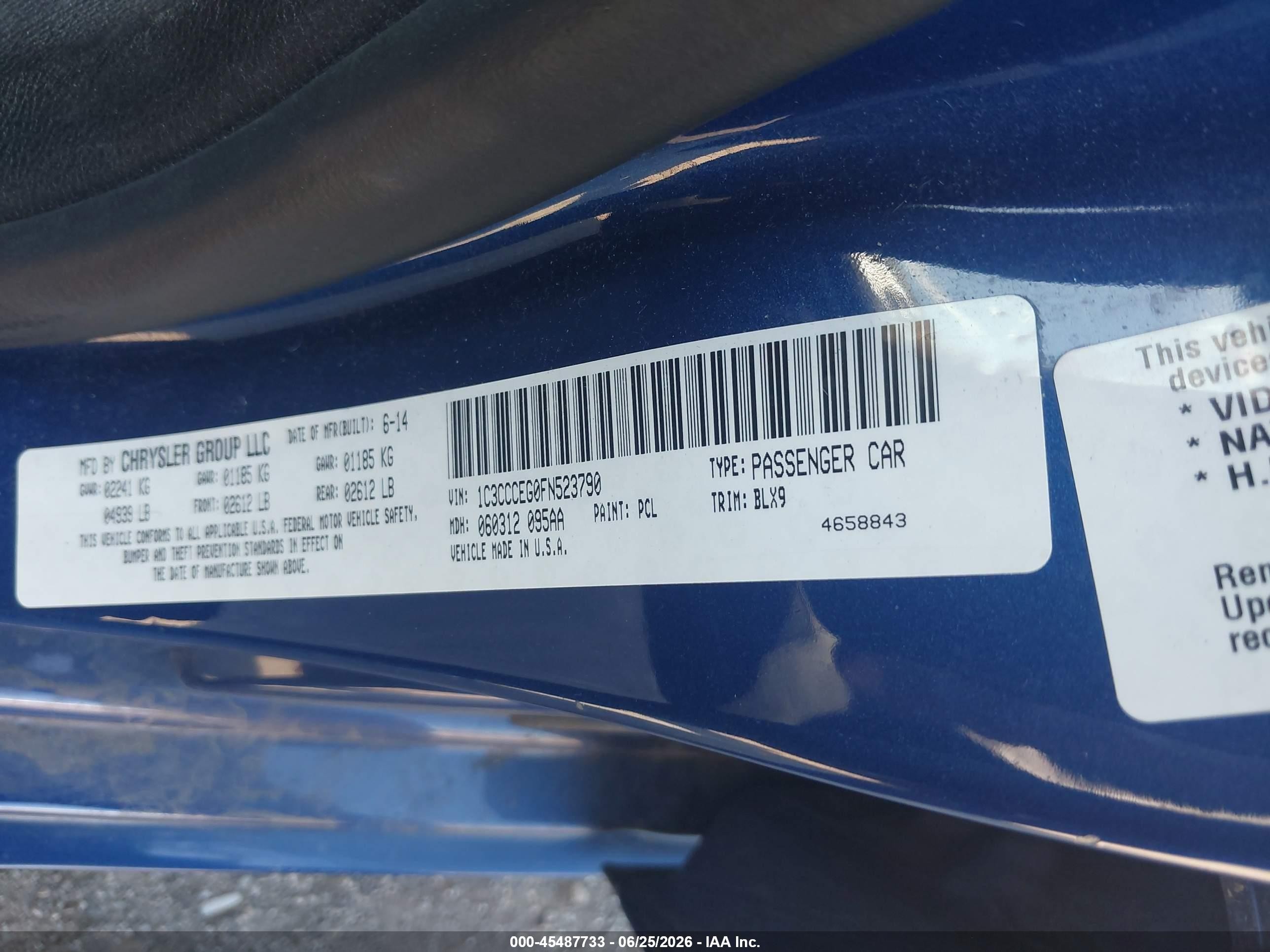 2015 Chrysler 200 C Blue vin: 1C3CCCEG0FN523790