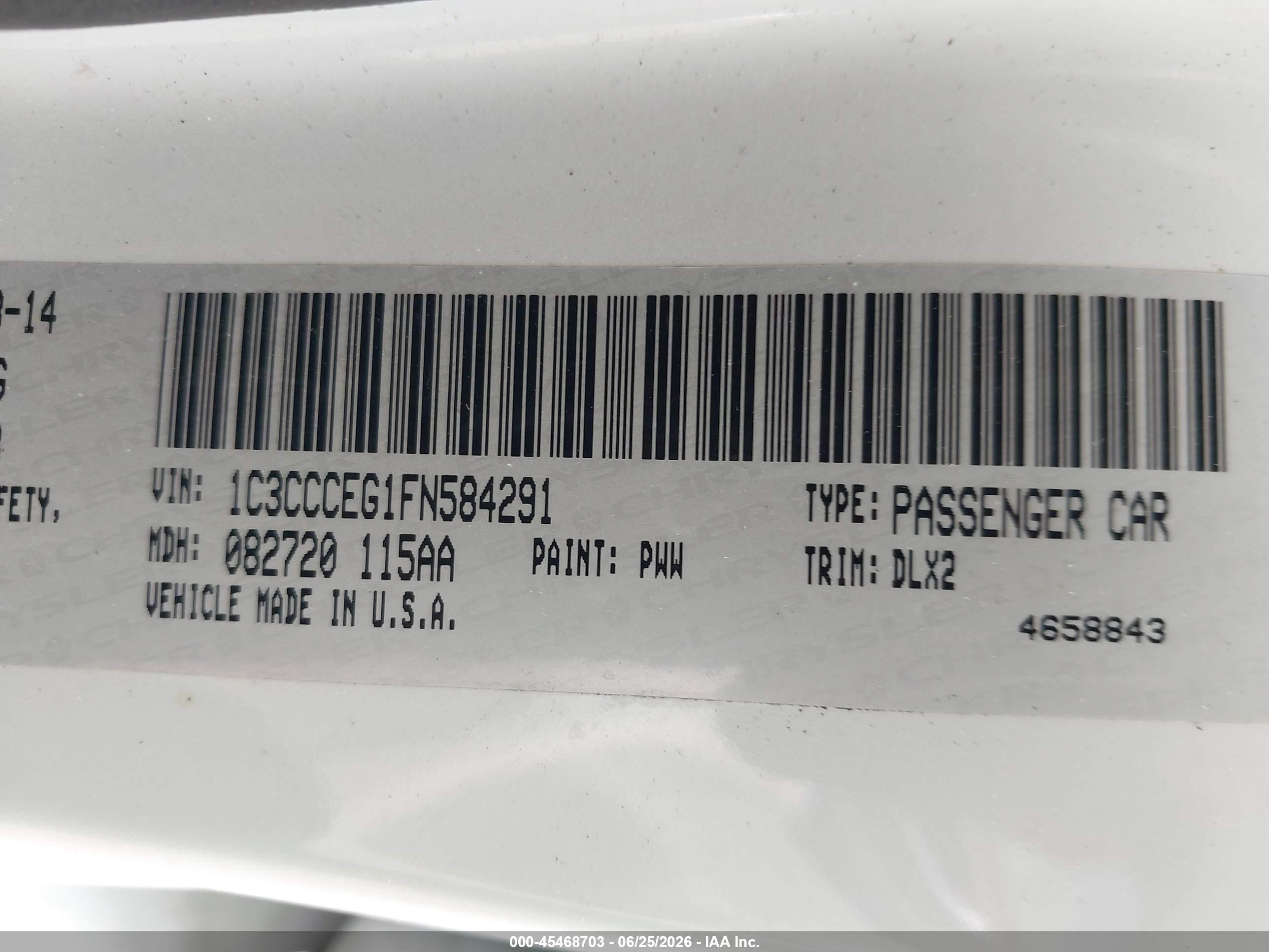 2015 Chrysler 200 C White vin: 1C3CCCEG1FN584291