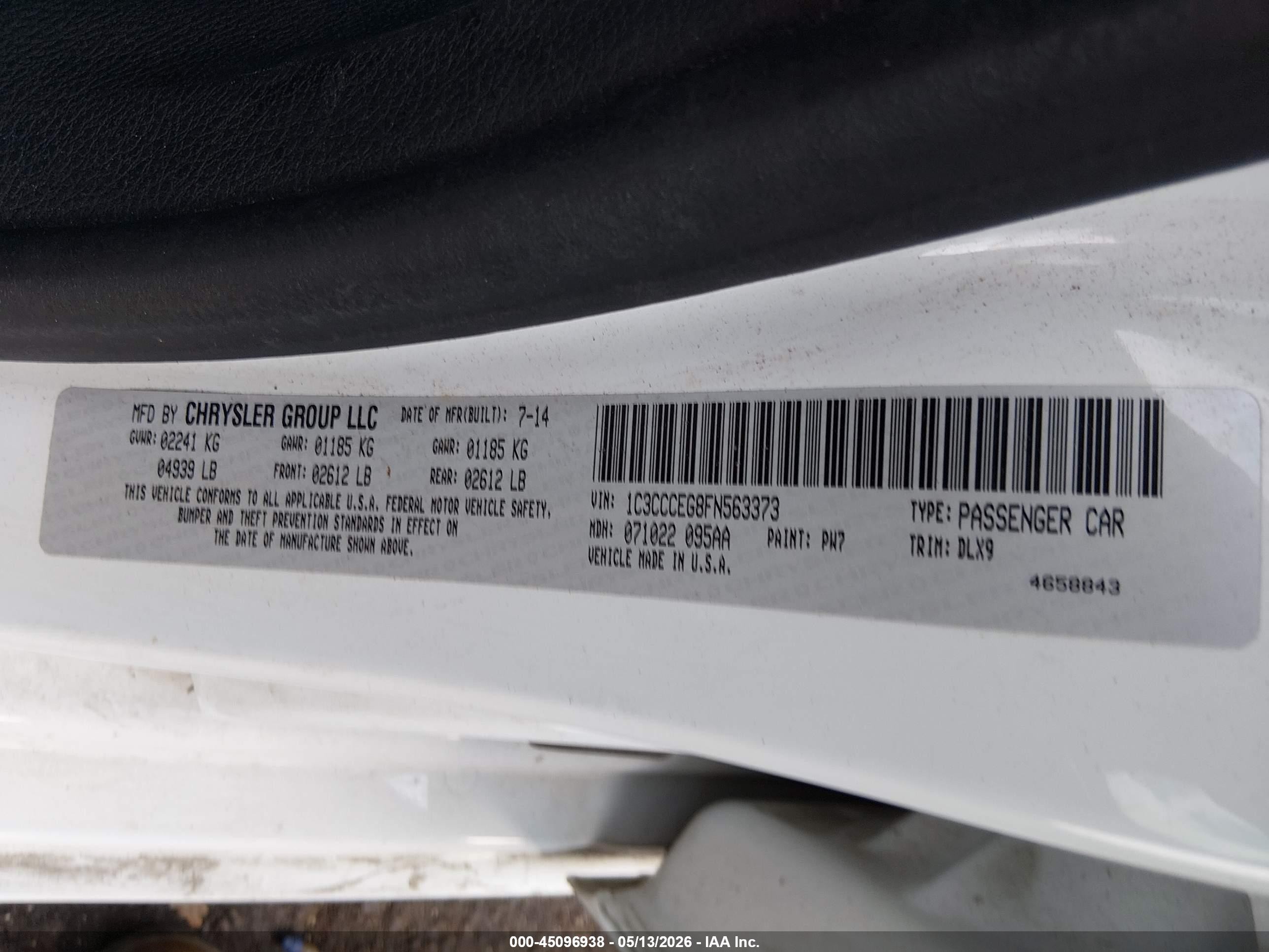 2015 Chrysler 200 C White vin: 1C3CCCEG8FN563373