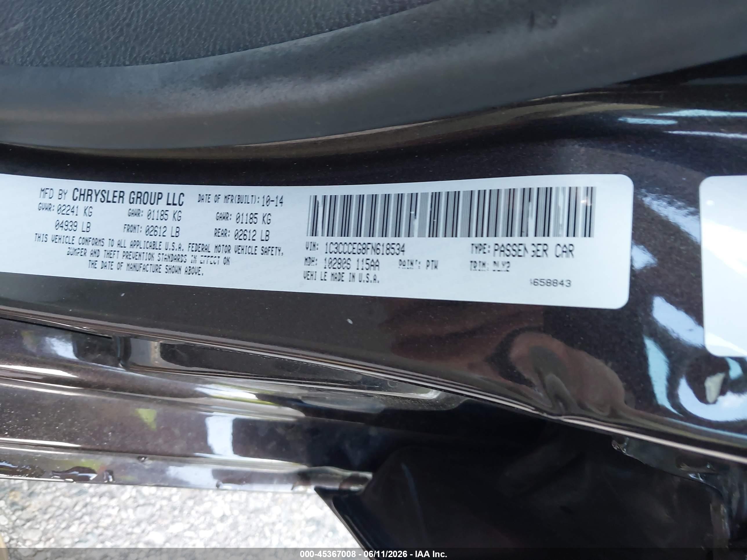 2015 Chrysler 200 C Black vin: 1C3CCCEG8FN618534