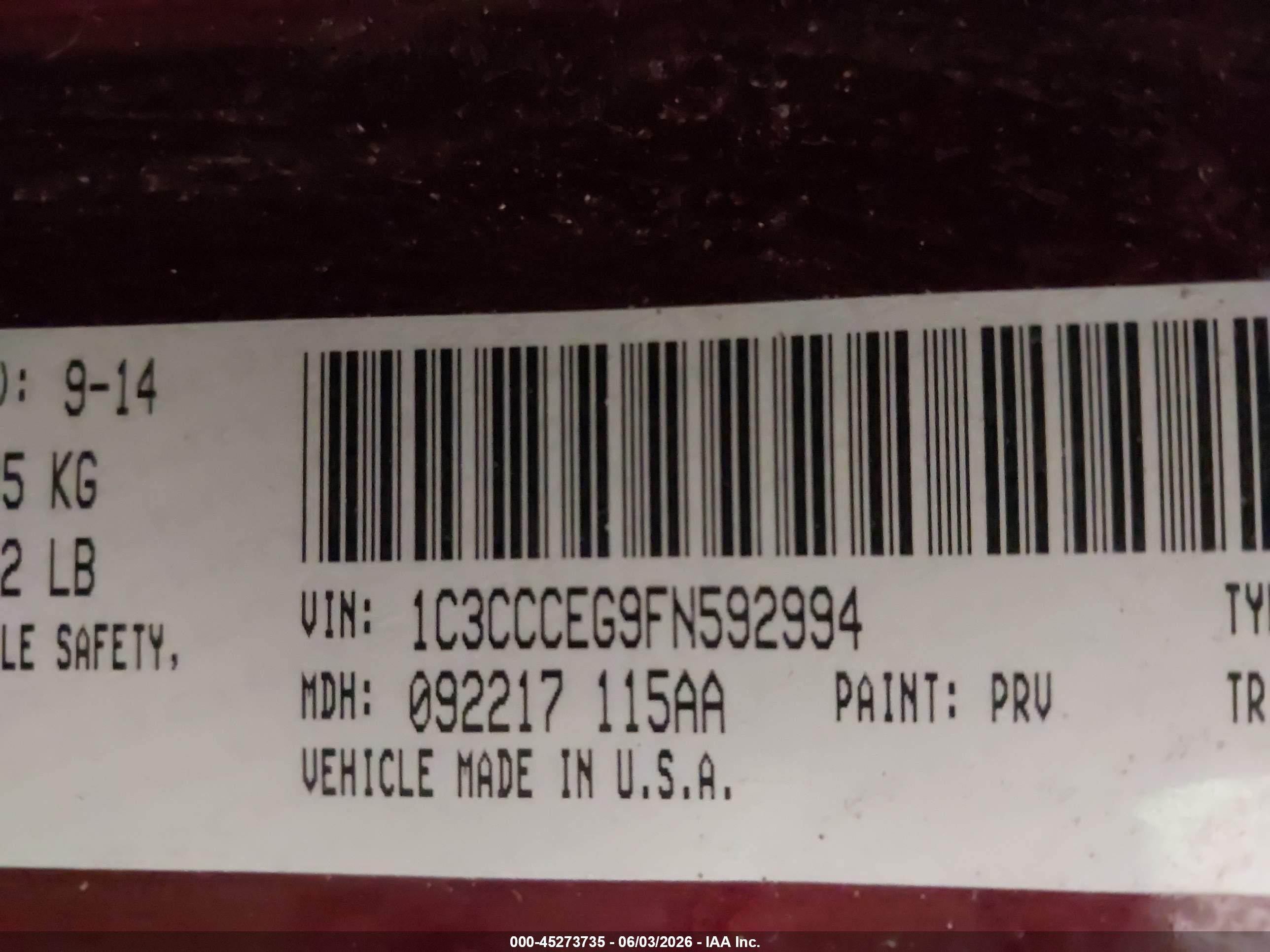 2015 Chrysler 200 C Burgundy vin: 1C3CCCEG9FN592994