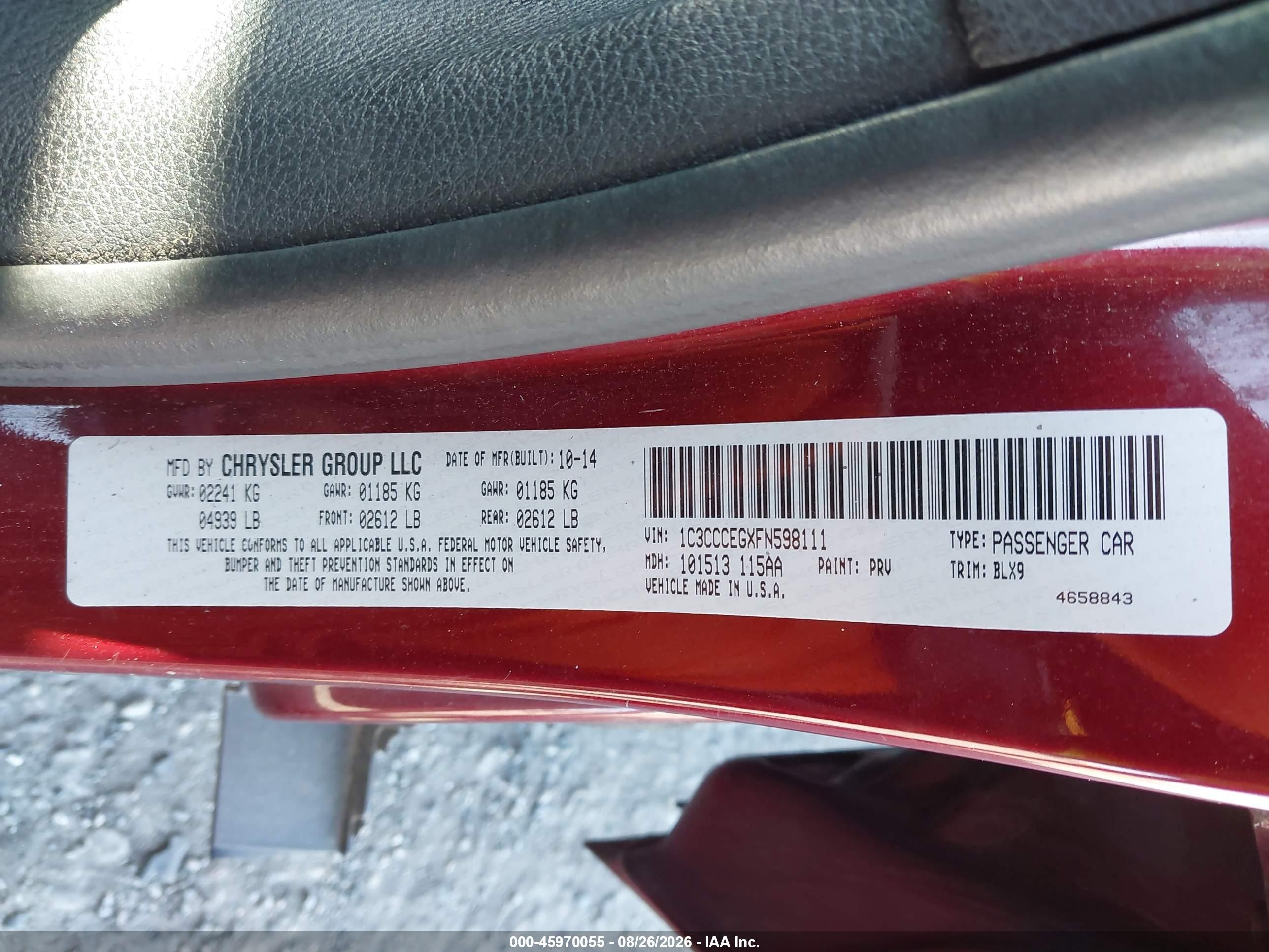 2015 Chrysler 200 C Maroon vin: 1C3CCCEGXFN598111