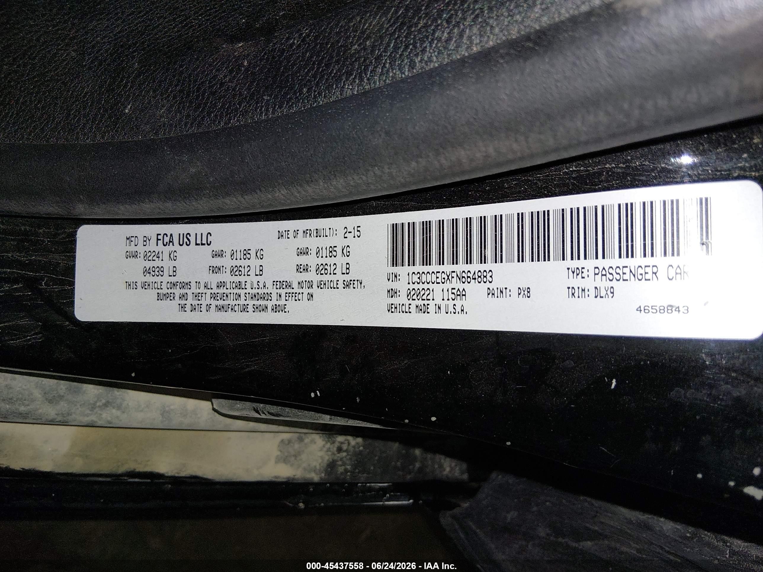 2015 Chrysler 200 C Black vin: 1C3CCCEGXFN664883