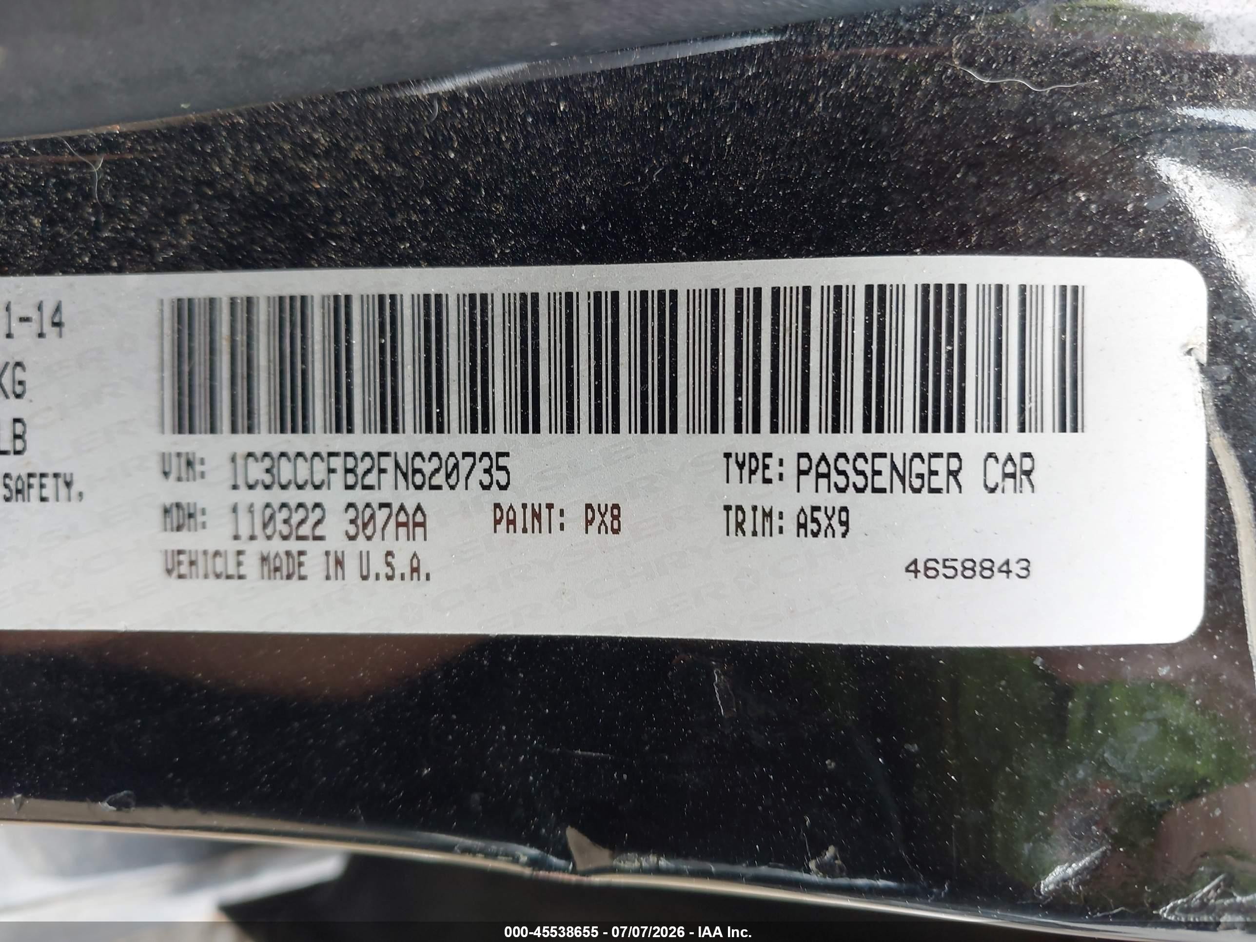 2015 Chrysler 200 Lx Black vin: 1C3CCCFB2FN620735